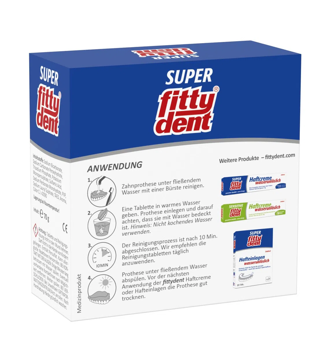 Fittydent Lot de 4 tablettes de nettoyage 32 pièces – Nettoyage et entretien avec formule d'entretien PH9 – Empêche la décoloration