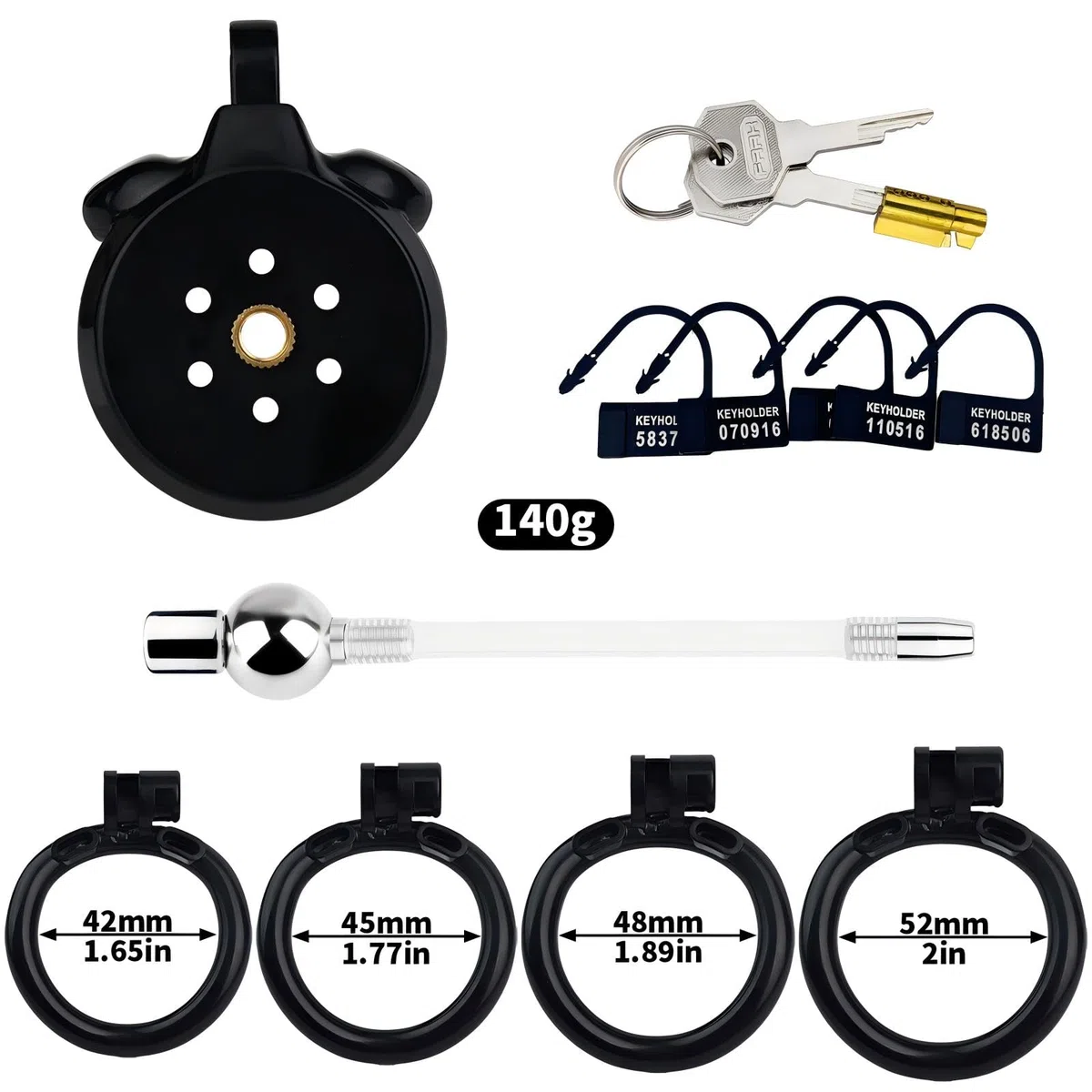 Cage Chastetée Plate avec Cathéter Cage de Chasteté pour Pénis avec 4 Anneaux Courbés Jouet Adulte Chastity Cage Inversée Légère avec Serrure Invisible pour le Bondage du Pénis de l'Homme (Black)