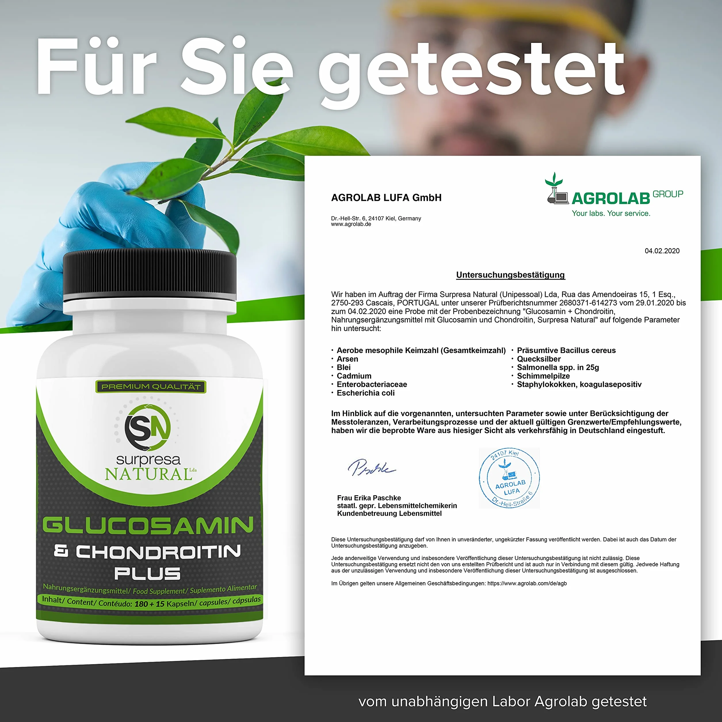 Glucosamine & Chondroïtine PLUS hautement dosées 2700mg par jour, réserve de 2 mois Testées en laboratoire, 195 gélules