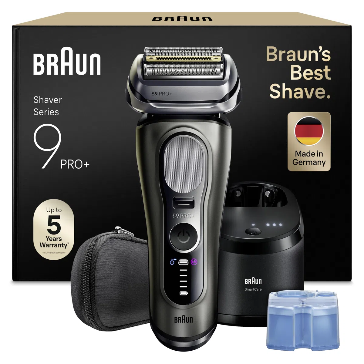 Braun Rasoir Electrique Homme Series 9+ Pro 9665CCE Graphite | Etanche, Batterie Rechargeable, Lames de Précision Ultra-Fines, Tondeuse ProTrimmer, Coffret avec Station de Nettoyage, Etui
