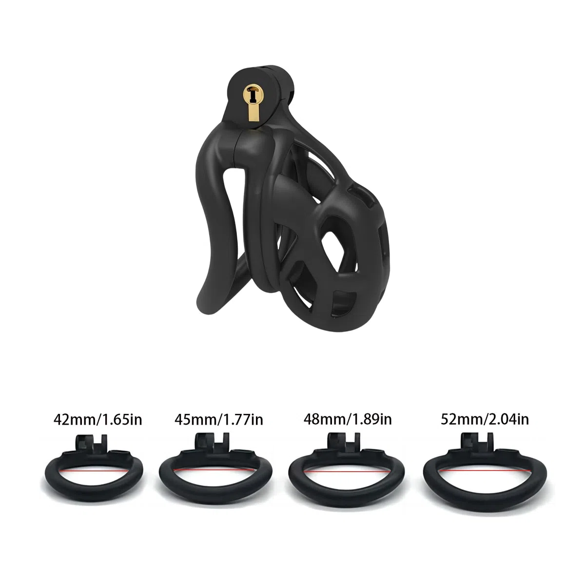Chastity Cage Jouet Adulte Cage de Chasteté pour Pénis avec 4 Anneaux Courbés Différents Cage Chastetée en Résine Légère avec Ceinture et Serrure Cachée pour le Bndage du Pénis de l'Homme