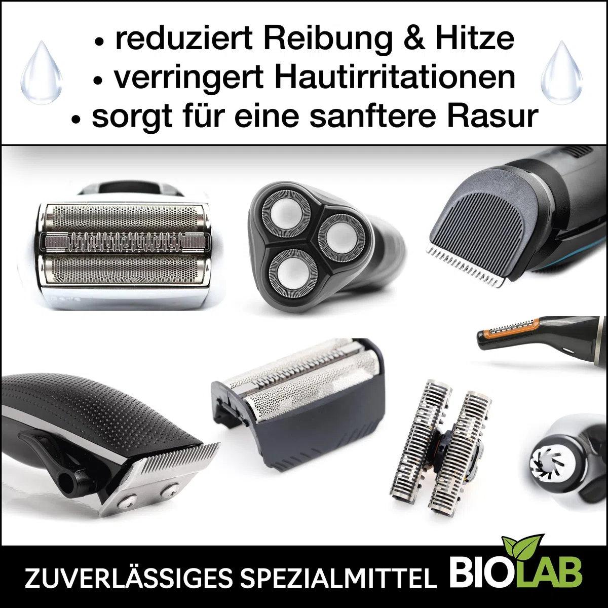 BIOLAB Kit de nettoyage et d'entretien pour tête de rasage – Huile pour tête de rasage (30 ml), spray nettoyant pour tête de rasage (100 ml) + brosse de nettoyage pour rasoir, tondeuse à cheveux et