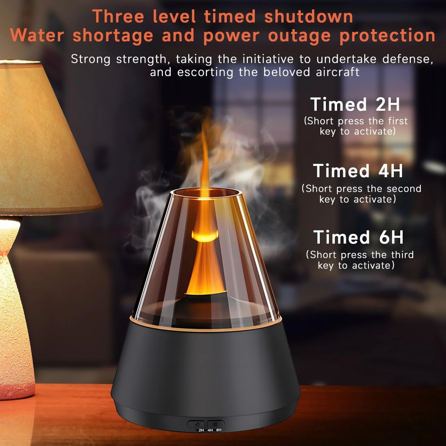 QUMOX Diffuseur d'arômes A9 Flame 150 ml – Humidificateur d'huiles essentielles avec simulation de flamme et lumière ambiante changeante de couleur, minuterie 2 h/4 h/6 h, arrêt automatique, brume fra
