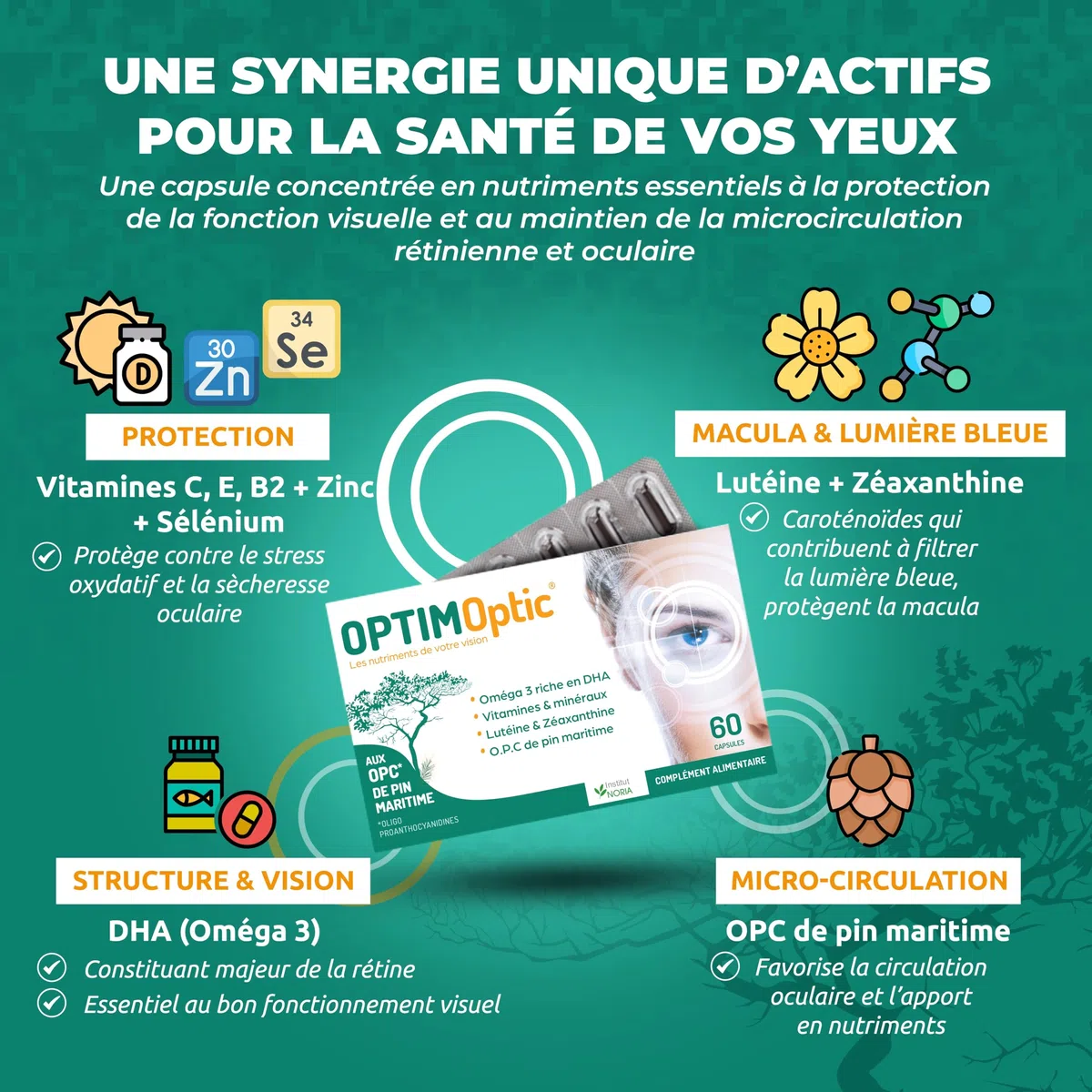 Vision Écrans & Lumière Bleue – Complément Alimentaire Yeux – Fatigue Visuelle, Confort Visuel, Vision – Oméga 3 DHA, Lutéine, Zéaxanthine – 60 Capsules