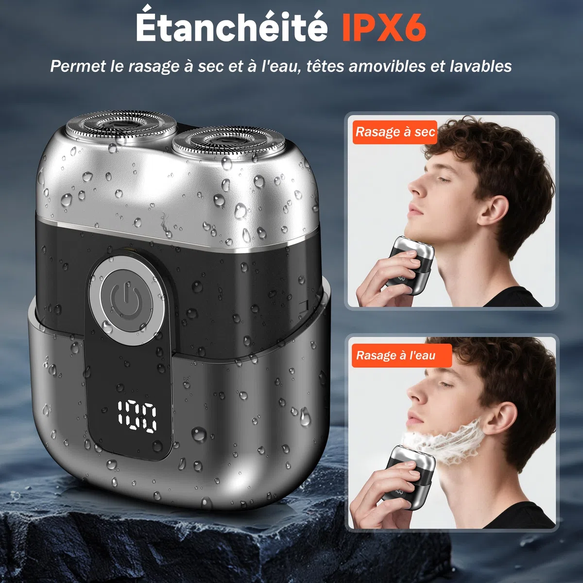 Mini Rasoir Électriques pour Hommes avec Affichage LED, Rasoir Électrique Étanche IPX6, Mini Rasoir Portable Silencieux et Lavable, Rasoir Homme Gris