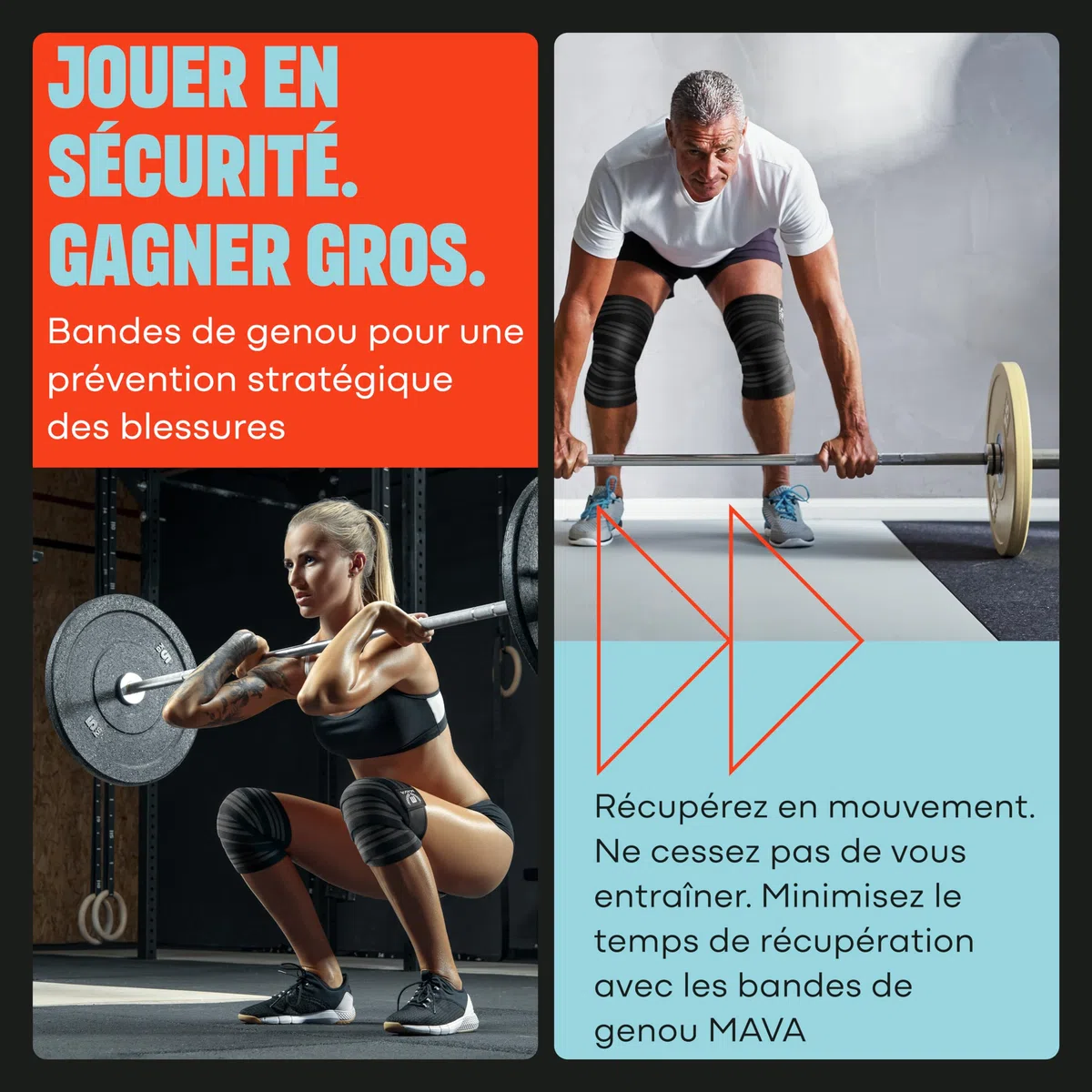 Genouillère de Compression Mava 183 cm pour Homme et Femme - Genouillère Squat pour Gym et Musculation - Attelle de Genou Support Élastique