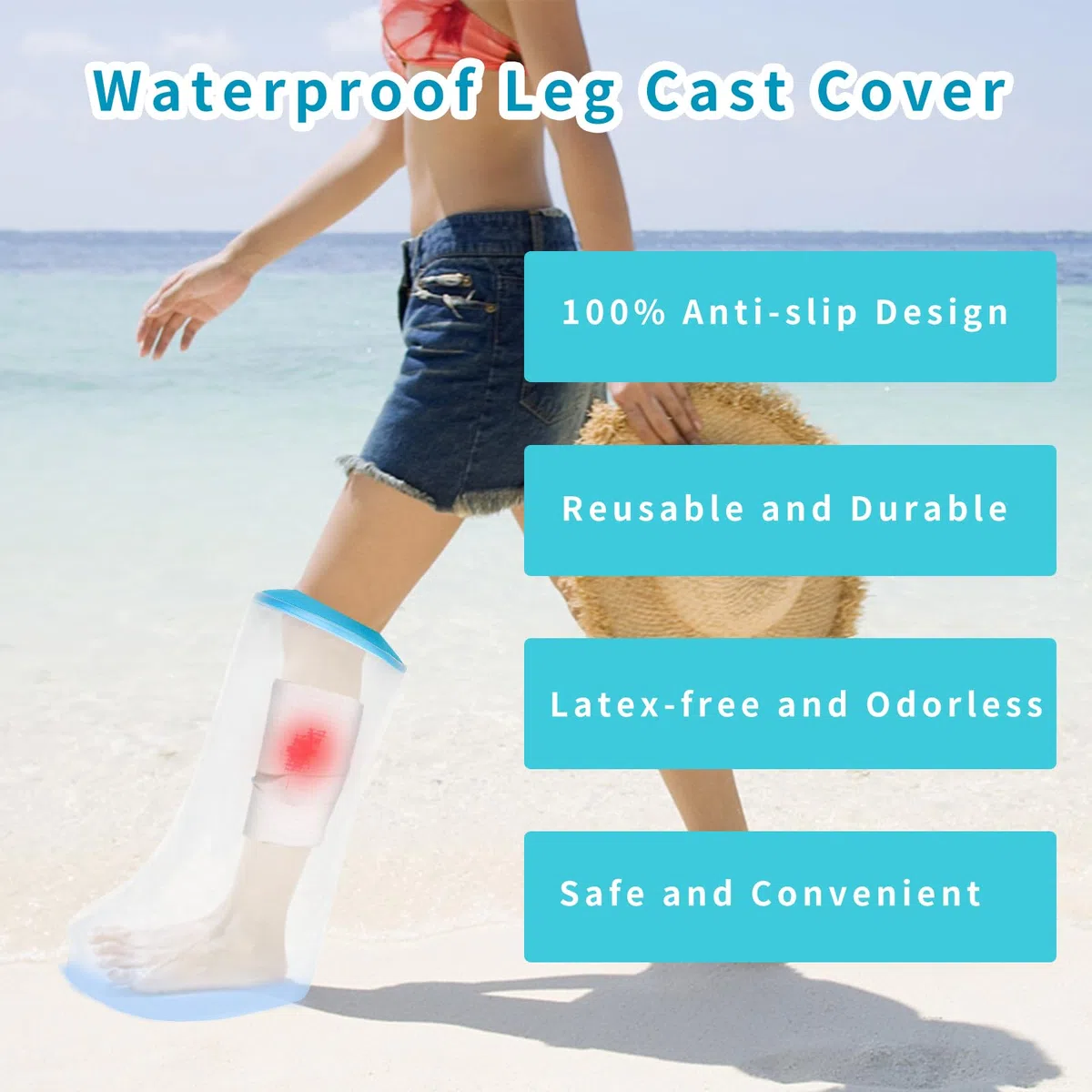 SUPERNIGHT Housse imperméable pour plâtre de jambe – Protection étanche pour demi-jambe adulte pour plaies de jambe et de pied – Manchon réutilisable pour la douche et le bain – Design antidérapant