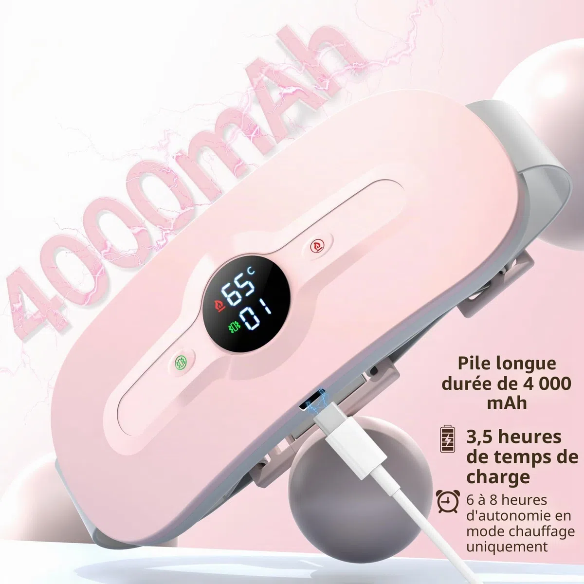 iklestar Bouillotte regles douloureuses pour soulager la douleur menstruelle rechargeable avec six modes de chaleur et de massage, ceinture chauffante regle douloureuse électrique portable pour femmes