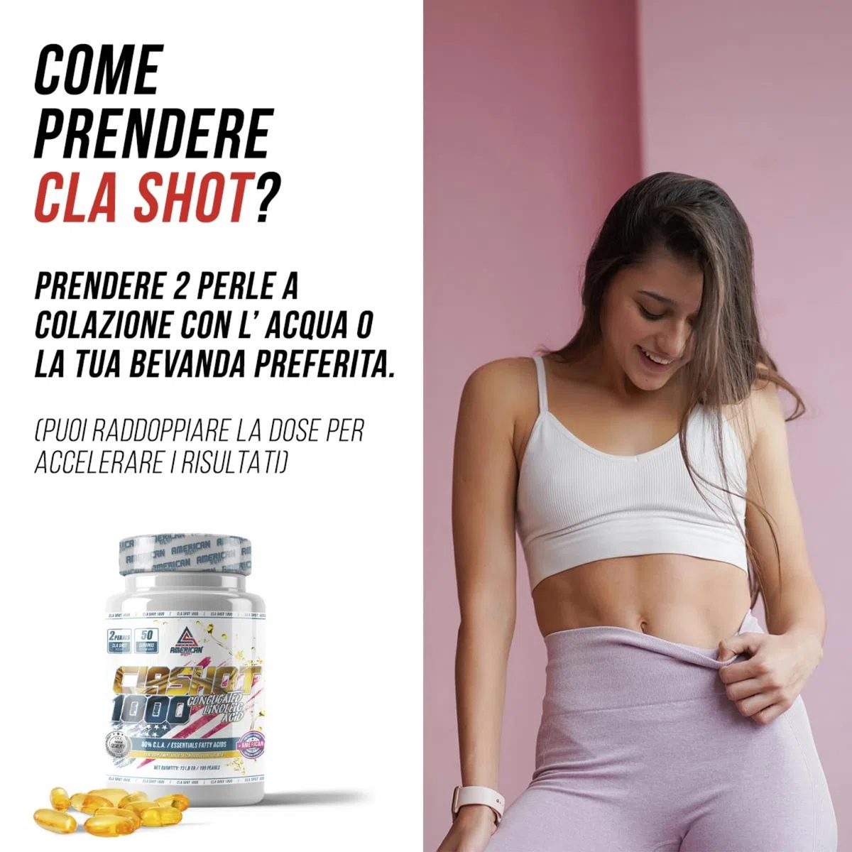 CLA Shot 1000 mg | 100 Gélules | Aide à la Définition Musculaire | Aide au Contrôle de l’Appétit | Acide Linoléique Conjugué | Élaboré à partir d’Huile de Carthame