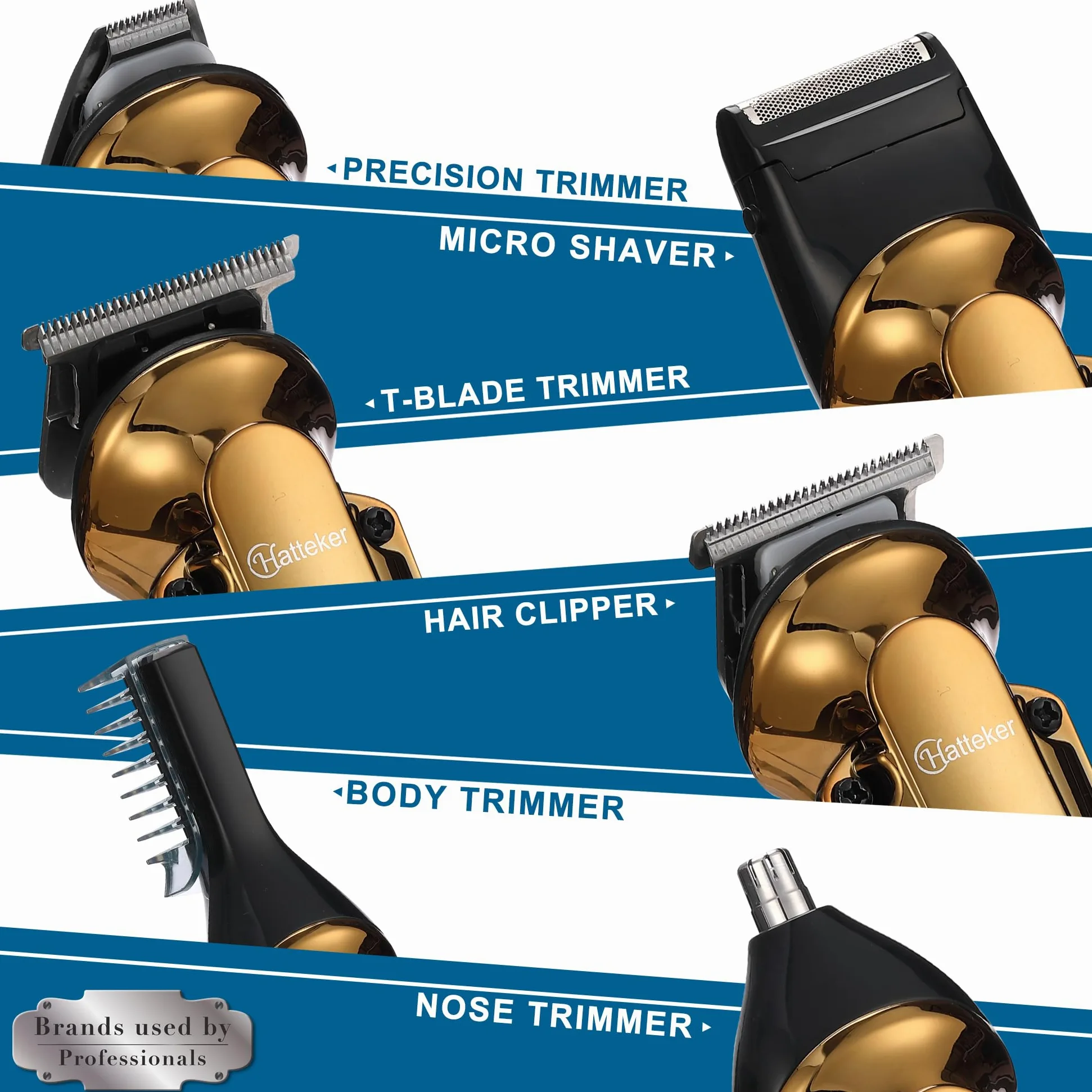 Hatteker Kit Tondeuse à Barbe Professionnel Avec Zero Gap T-Blade Tondeuse Rasoir Électrique Pour Le Nez Oreille Barbe Hommes Body Tondeuse Imperméable à l'eau Sans Fil Beauty Kit 6 en 1