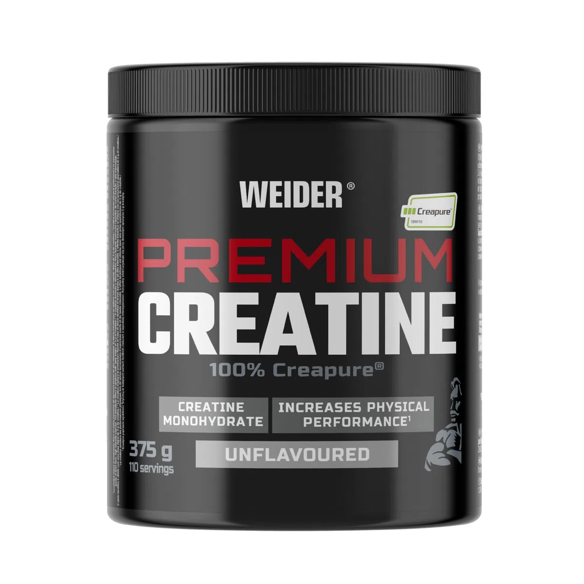 Weider Premium Creatine (375g) Goût Neutre. 100% Monohydrate de Créatine Creapure, Sans Sucre, Vegan, Augmente la Performance Physique (110 portions)