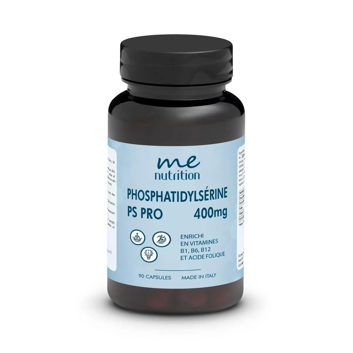 Phosphatidylsérine pure 400 mg combat le cortisol, 90 capsules améliore la mémoire et la concentration, réduit le stress supplément nootropique avec des vitamines B1 B6 B12 Acide folique Me Myeasy