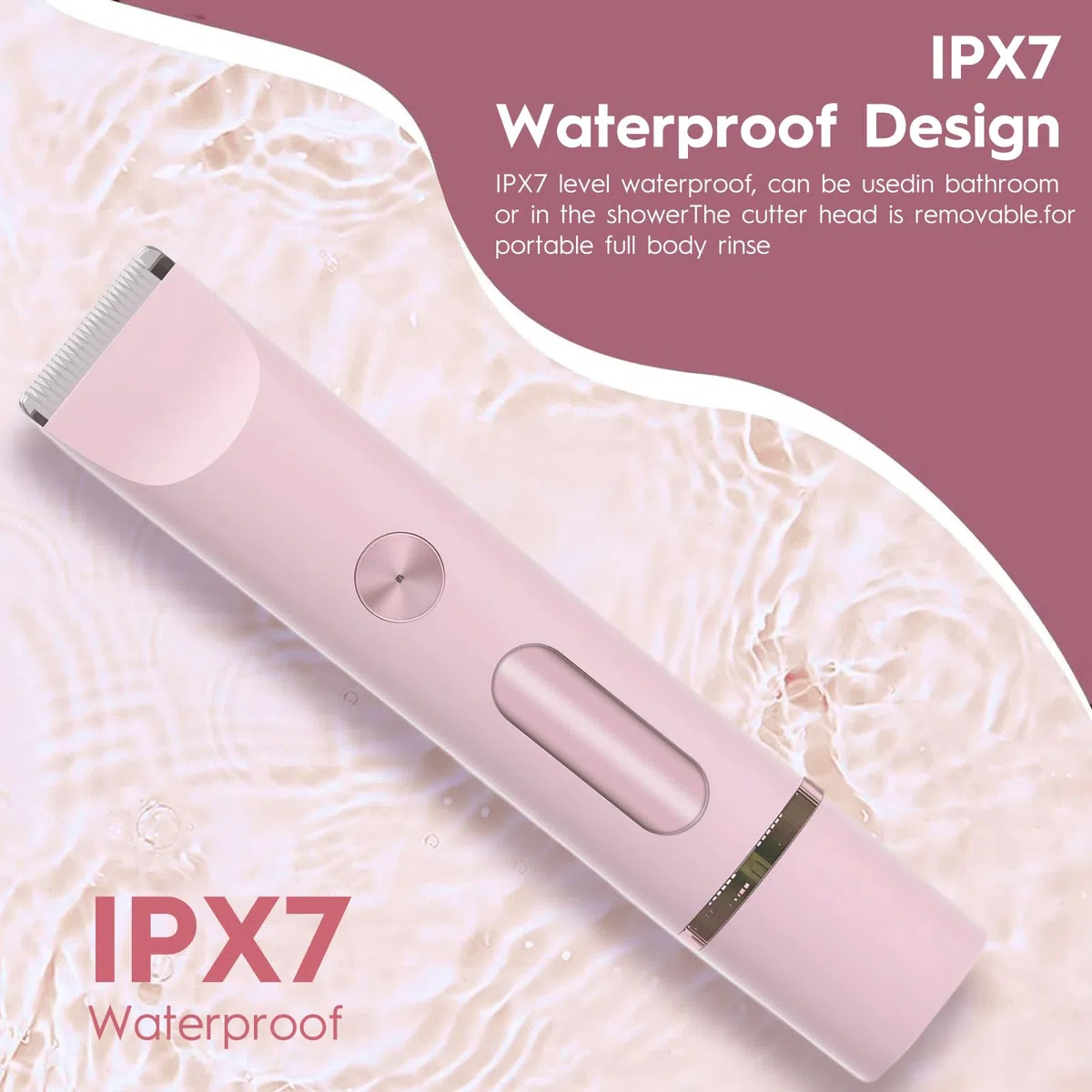 2 in 1 Rasoir Electrique Femme, Tondeuse Femme Intime, IPX7 Étanche Rasoir Femme, utilisation humide et sèche pour le visage, les aisselles, les jambes (Rose)