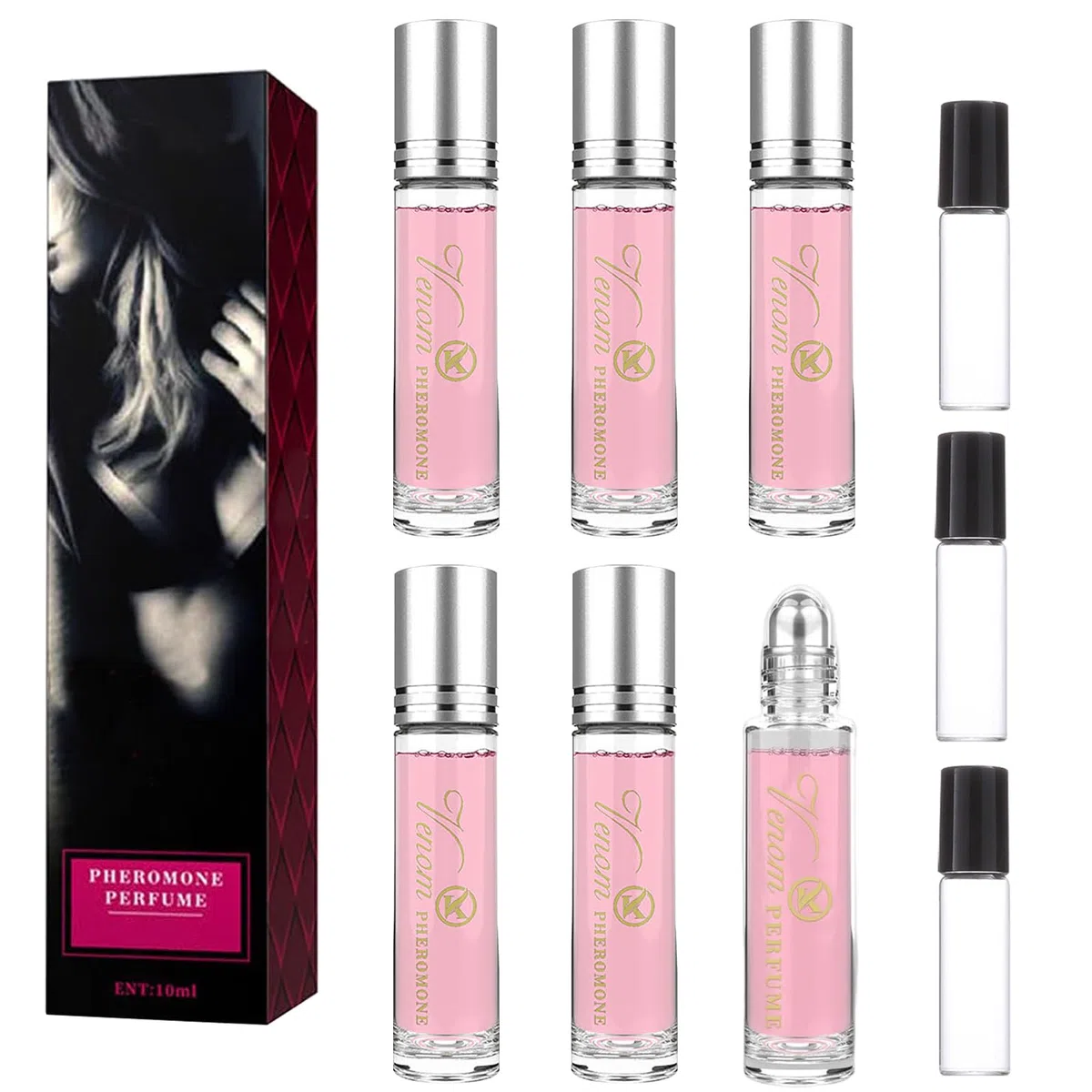 Parfum Pheromone pour Femme, 6 Pcs Venom Parfum Phéromones Femme Flavor Parfum Pheromone Parfums pour Femme Roll-On Venom Parfum Pheromone Parfum avec 2 Roll On Bouteuille