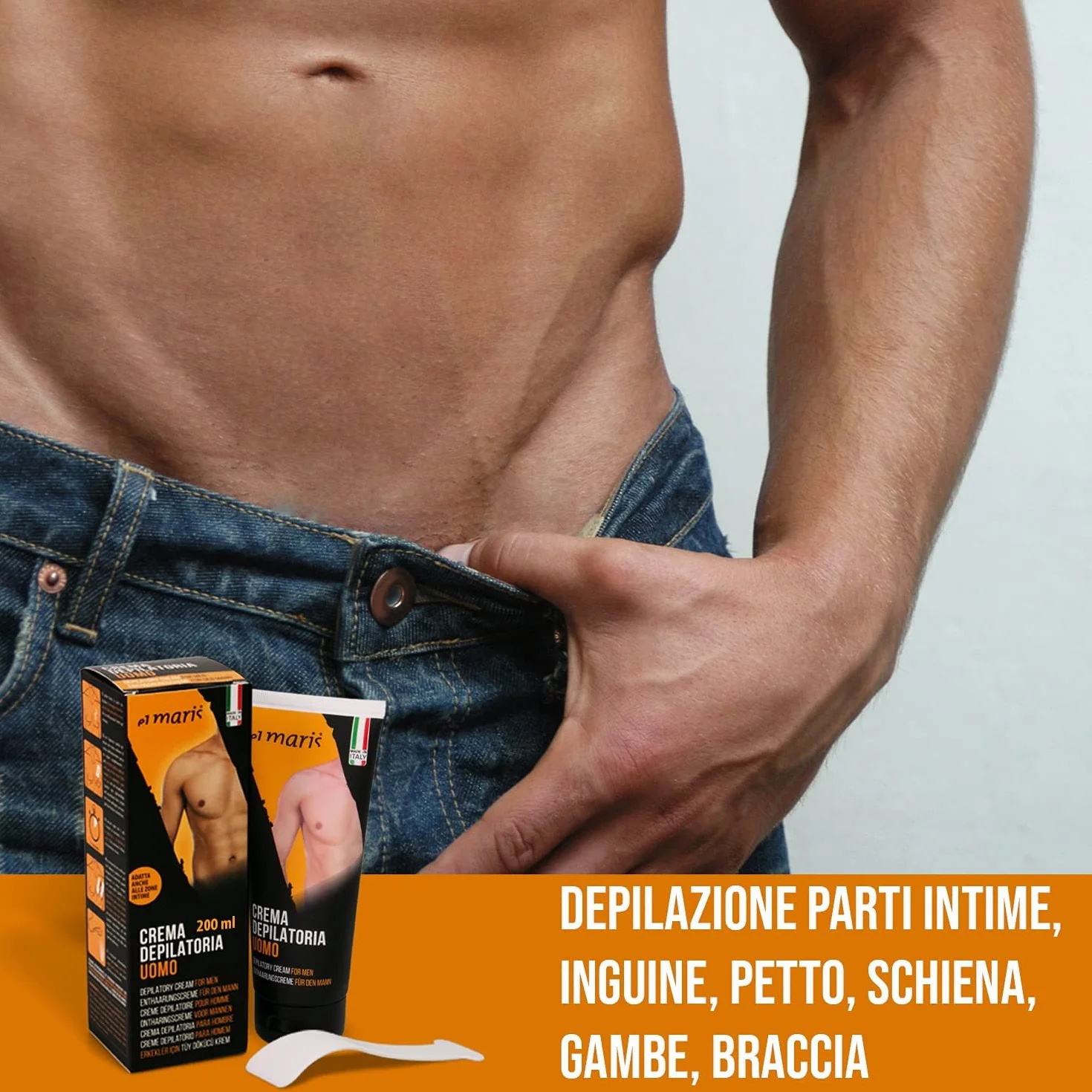 ELMARIS - Crème Dépilatoire pour Homme - Ultrarapide, apaisante - avec Beurre de Karité et Bisabolol - Pour les Zones Intimes et le Corps - Pack Maxi 400ml
