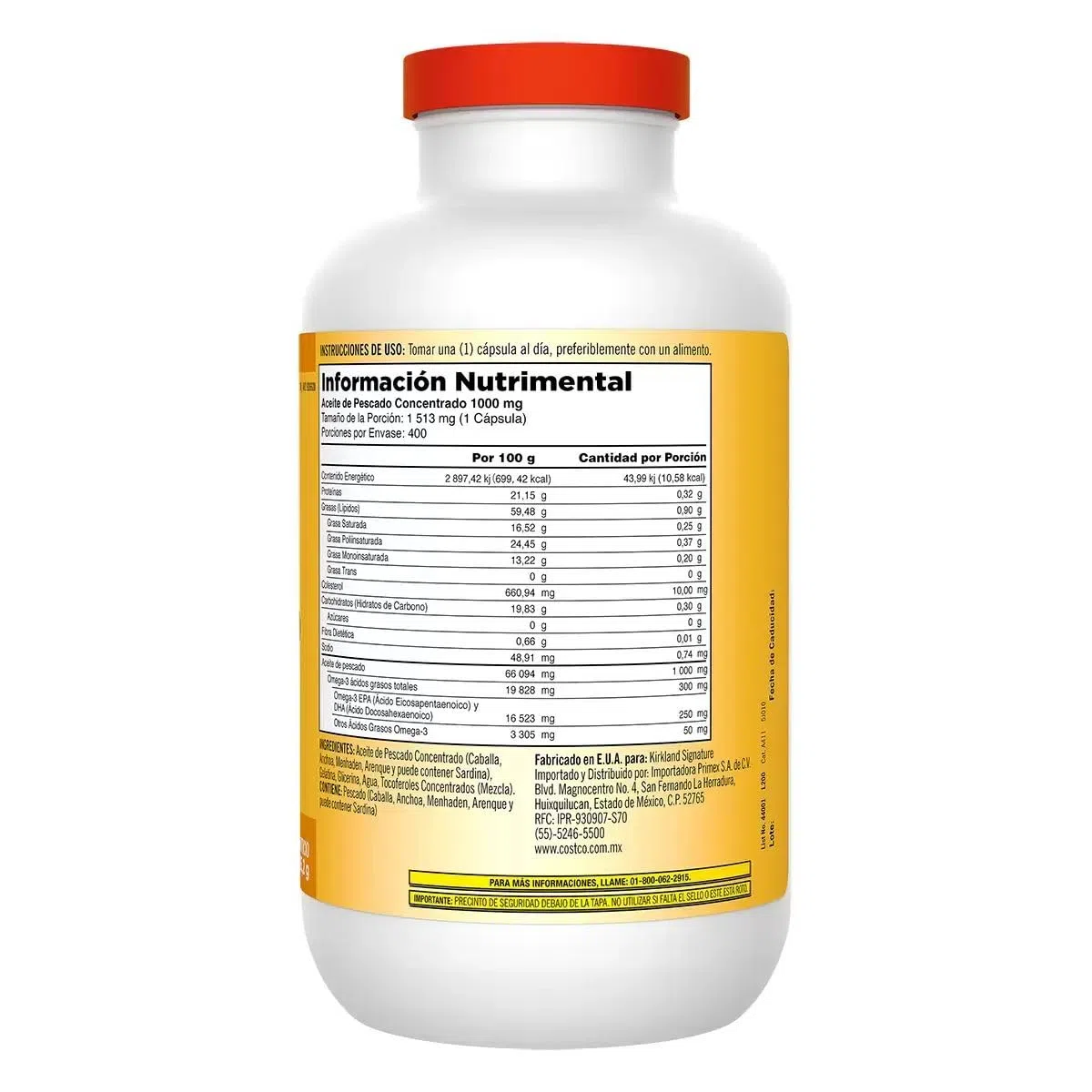 Kirkland Signature Natural Fish Oil Concentrate With Omega-3 Fatty Acids, 400 Softgels, 1000Mg by Kirkland