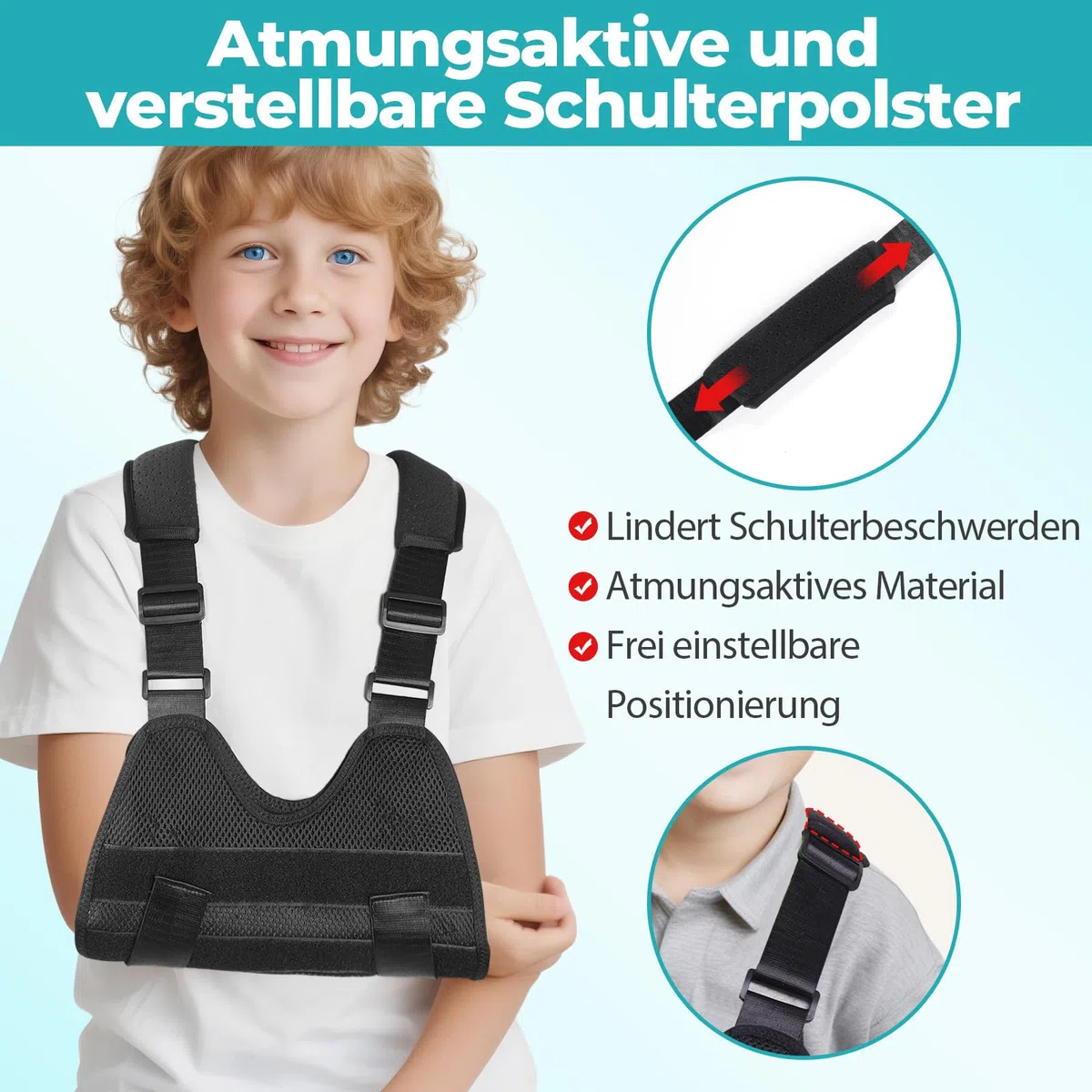 Maintien du bras Écharpe de bras pour enfants, écharpe de bras respirante pour le bras cassé, le coude, le poignet et la récupération des blessures(Noir,XS)