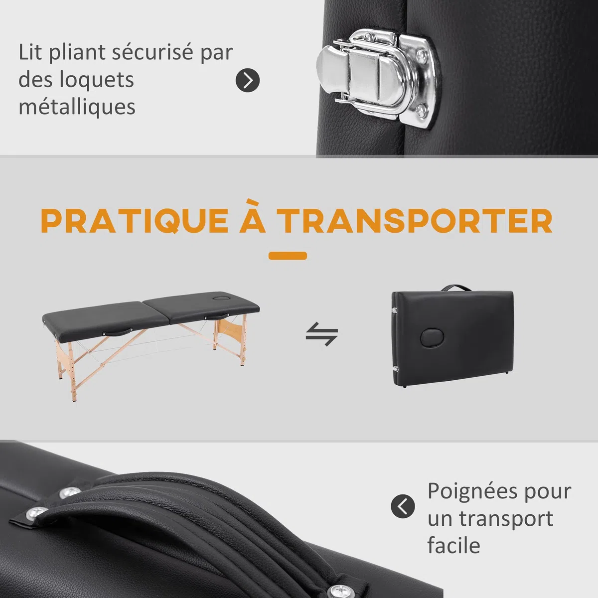 HOMCOM Table de Massage Pliante, lit de Massage 2 Zones 186 x 60 cm Portable, Hauteur réglable, Oreiller Facial Amovible, Table esthétique Tatouage en Bois de hêtre, Sac de Transport Inclus, Noir