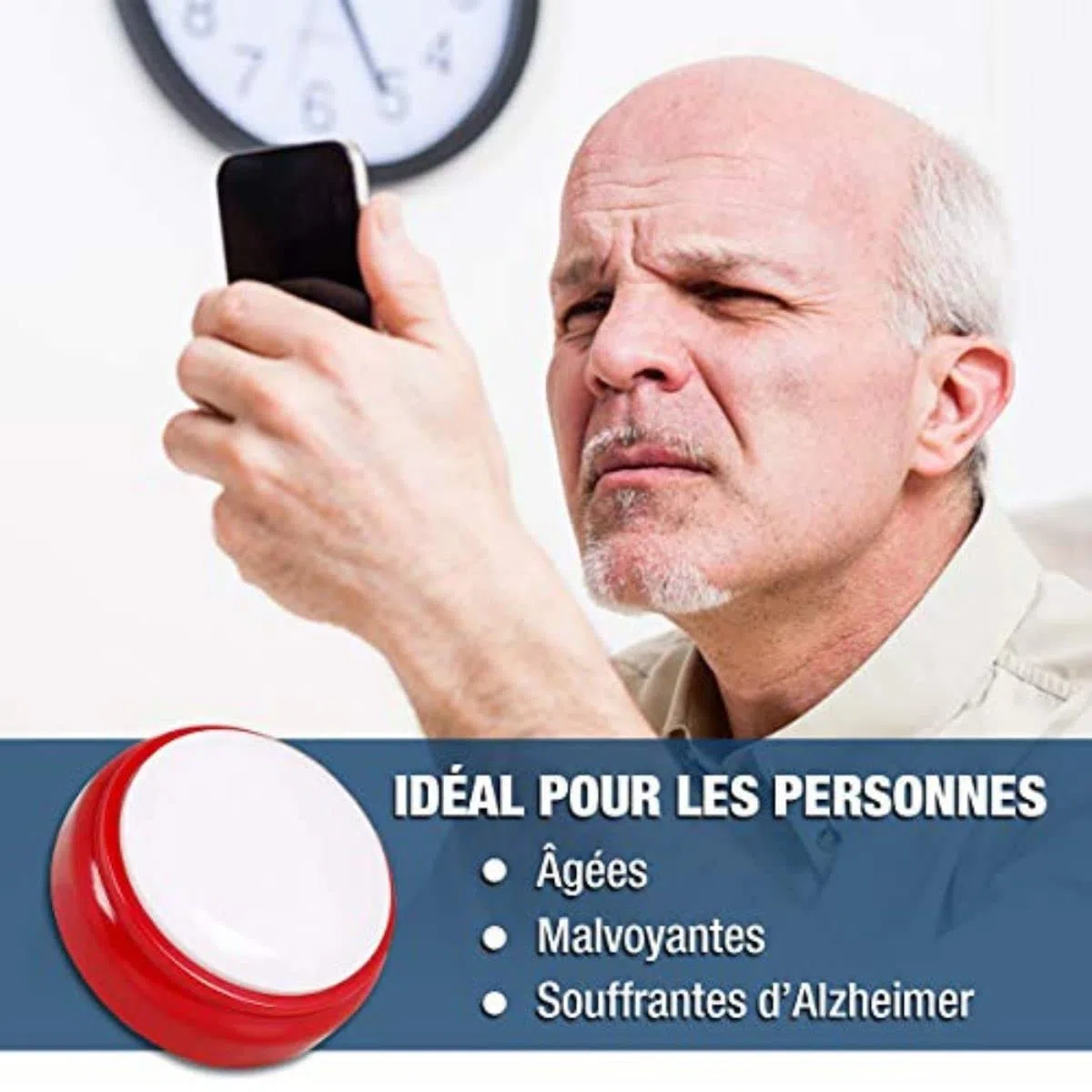 Horloge Parlante Française pour Alzheimer, Malvoyants ou Personnes Agées | Réveil Parlant pour Aveugle, Simple à Régler- Voix Française - Idée Cadeau Grand Parents, Père, Mère - Réveil Alarme Senior