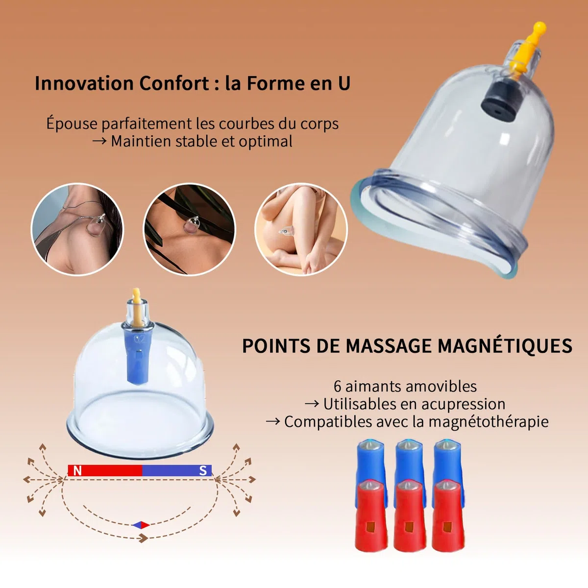 Kit de 18 Ventouses Thérapeutiques, ventouse massage anti-cellulite et relaxation musculaire，ventouse hijama comprenant aiguilles d'acupression amovibles, pompe à vide, tuyau d'extension