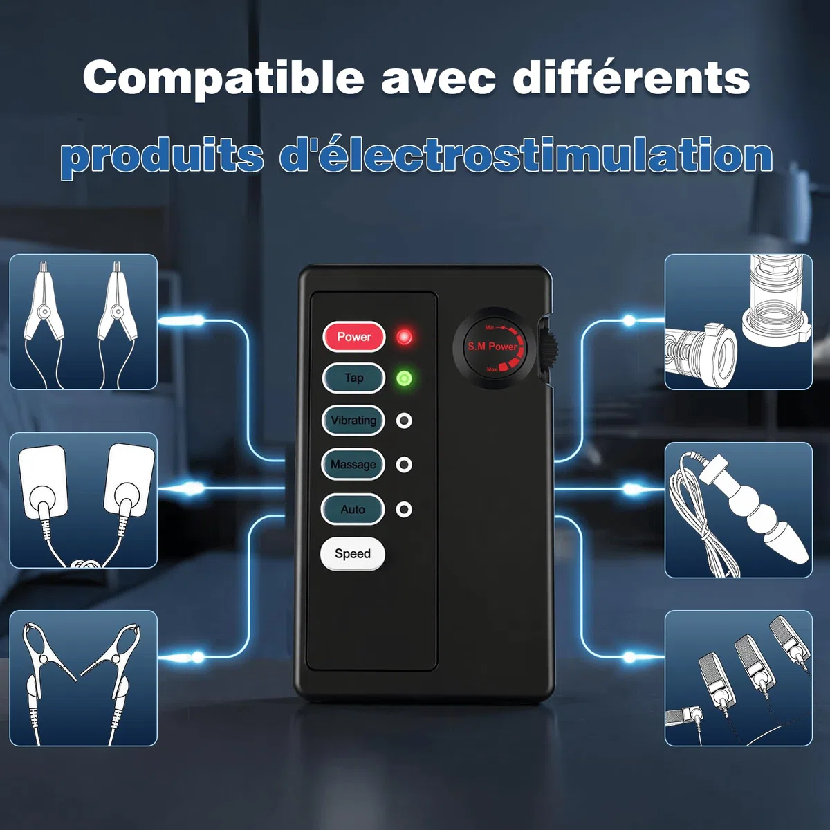Unité de Contrôle d’électrostimulation Double Sortie 2,5 mm SM Jouet Sexuel | Boîtier de Commande pour Électrostimulation Connecter Simultanément Deux Accessoires Compatible avec la Plupart Réglable