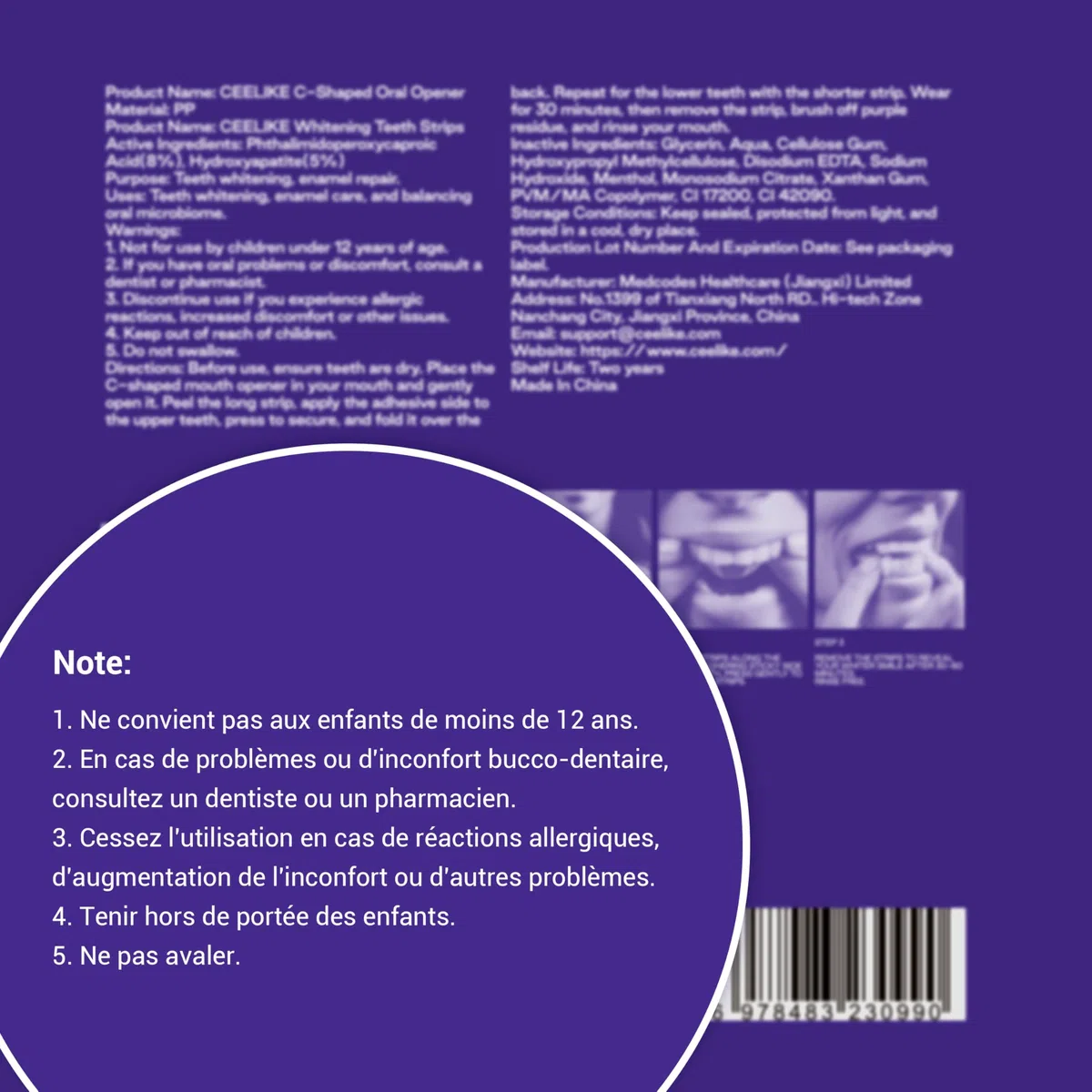 Bandes blanchissantes violettes pour les dents - PAP + nHAP - Technologie violette correctrice - 42 bandes (21 utilisations) - Adaptées aux dents sensibles