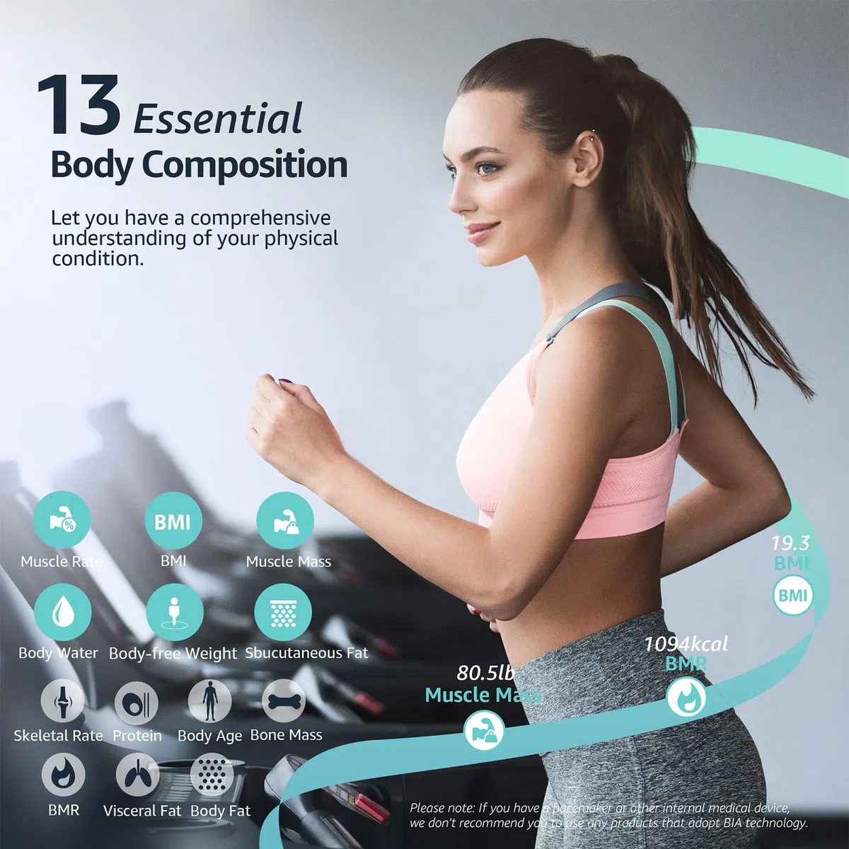 Posture Balance Pese Personne pour Salle de Bain, Haute Précision, Impédancemètre 13 Indicateurs (IMC/Graisse Corporelle/Muscle) avec App, Max 180 kg - Noir