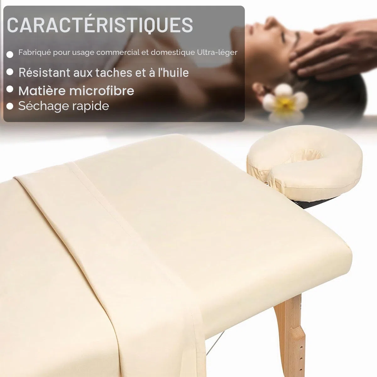 Ensemble de draps 3 pièces en microfibre - Housse plate pour table de massage - Comprend des draps-housse - Pour