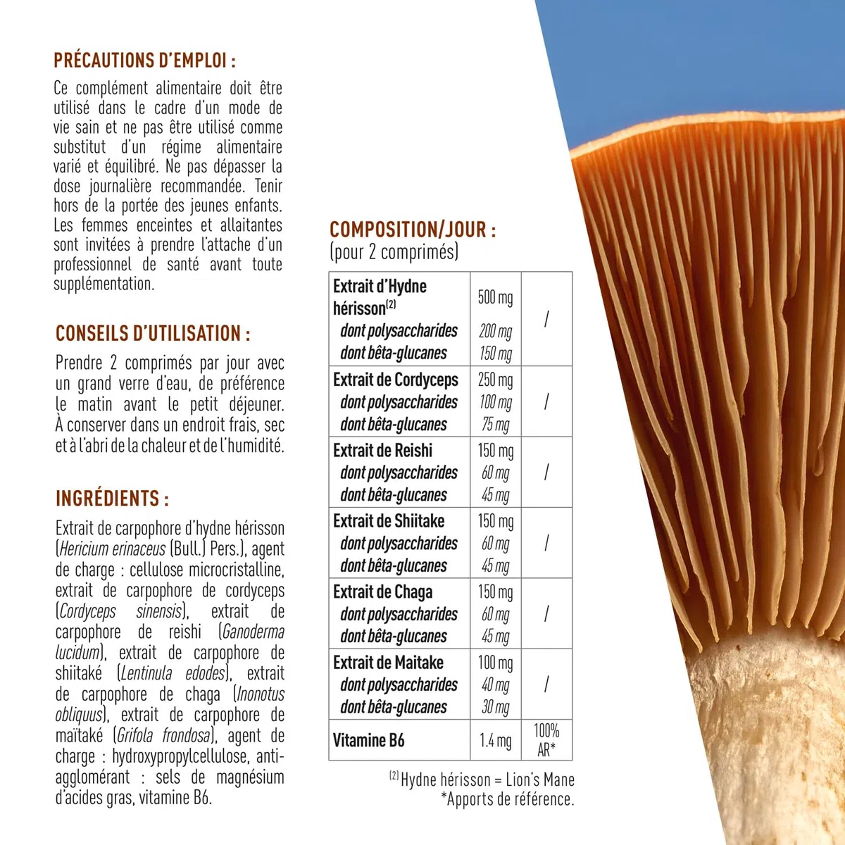 GRANIONS – Complexe Super Champignons Adaptogenes – LIONS MANE + CHAMPIGNONS CORDYCEPS + reishi + chaga + shiitake + maitake – energie immunite cognition stress – vegan 60 comprimes – 1 MOIS