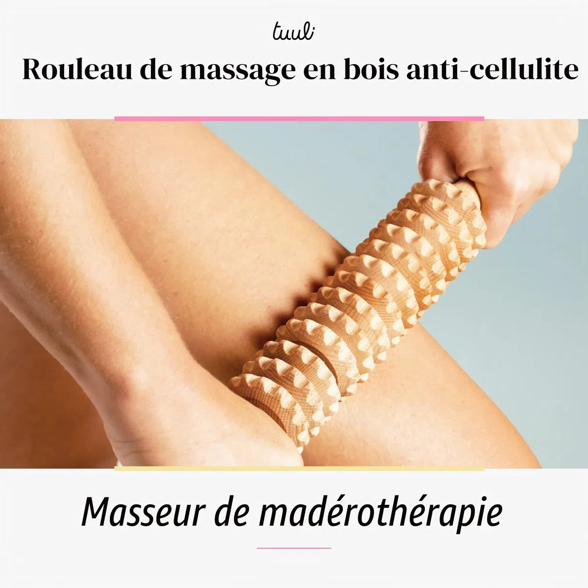 Tuuli Accessories Anti Cellulite Masseur Rouleau de Massage Appareil Maderothérapie Bois 40 cm