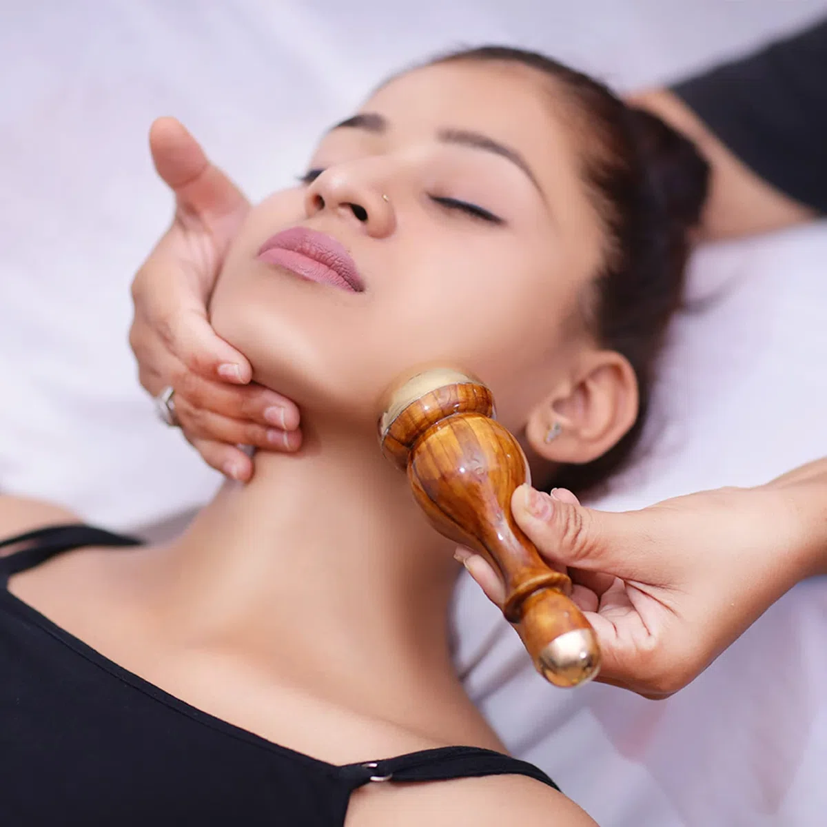 Masseur Detox Bronze Kansa Wand Body and Foot Acupoint | Design unique – Masseur 2 en 1 avec deux tailles différentes de tasses Kansa Poignée en bois de teck