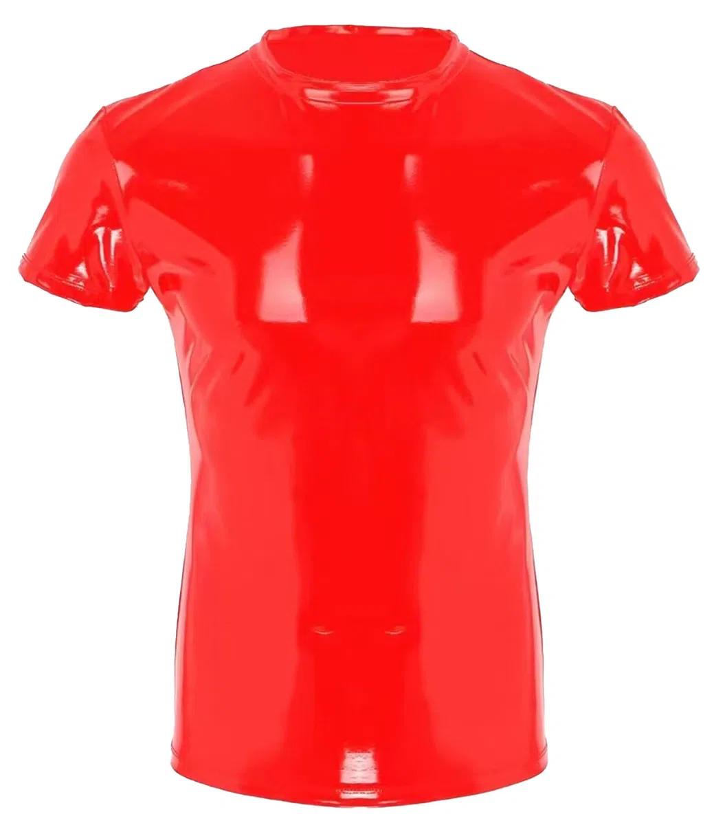AIEOE T-shirt en cuir verni pour homme - Effet mouillé - Manches courtes - Sexy - Brillant - Tenue de fête