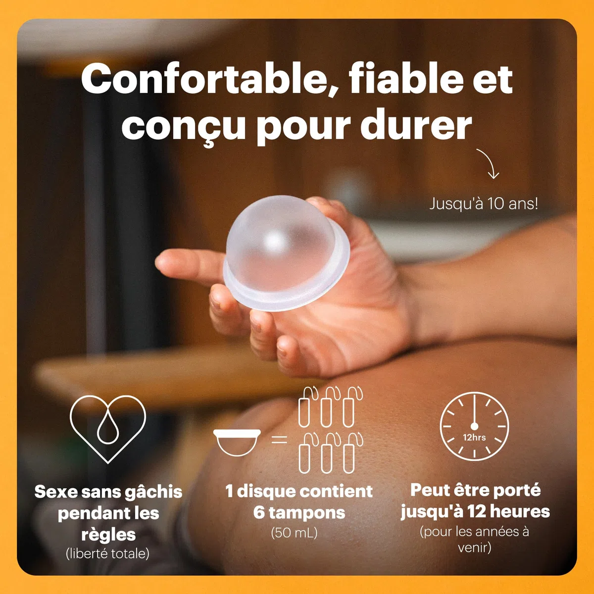 Disque menstruel AllMatters (anciennement Organicup). Une alternative réutilisable et confortable aux produits menstruels à usage unique. Peut contenir 6 tampons. 100% silicone de qualité médicale