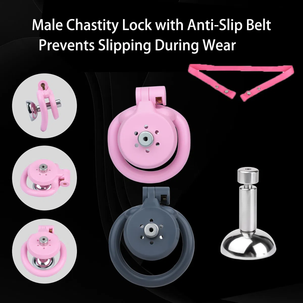 SeLgurFos Cage de chasteté pour homme avec 4 anneaux 40 à 55mm urinoir amovible design plat en résine ABS ceinture chasteté jouets sexuels (Blue+belt)