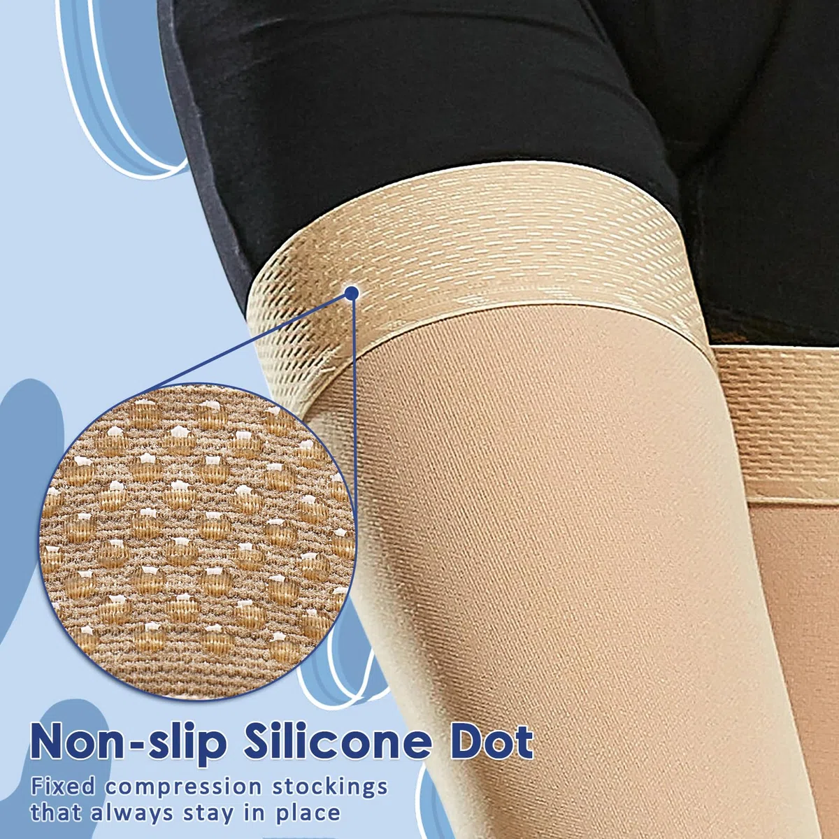 beister Chaussettes de compression médicales 15-20 mmHg pour homme et femme - Chaussettes de compression sans pied avec bande en silicone - Bas de contention longue classe 1 pour varices, DVT, vol,