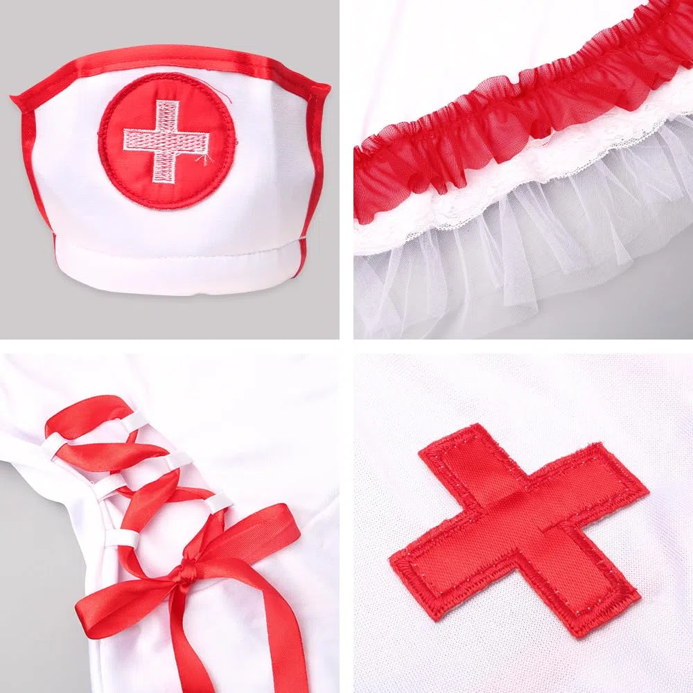 Sexy Femme Lingerie Déguisement Jupe d'infirmière à Bretelles Nurse Cosplay Nuisette Robe Coquine Infirmiere Uniforme Séduisant Babydoll Fête à Thème Halloween Costumes Taille Unique