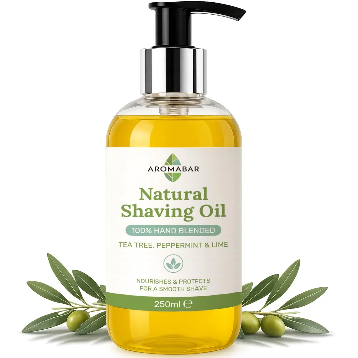 Huile de rasage naturelle arbre de Thé Menthe Poivrée & Limette 250ml 100% pure avec distributeur Pompe Inclus Usage Comme un Huile pré rasage ou après rasage hydrater