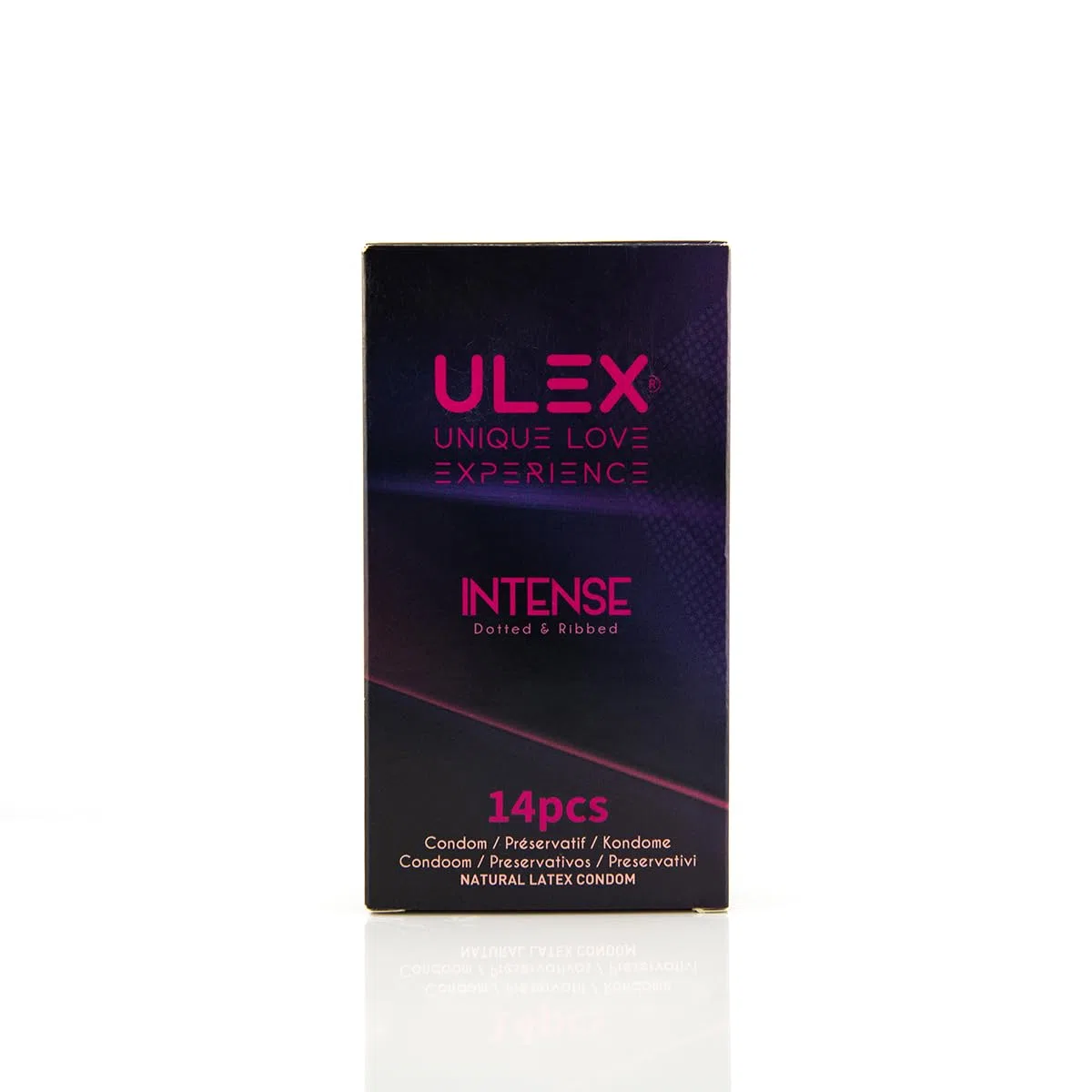 ULEX Intense - 56 Préservatifs Perlés et Nervurés Lubrifiés - Latex naturel - 52 mm