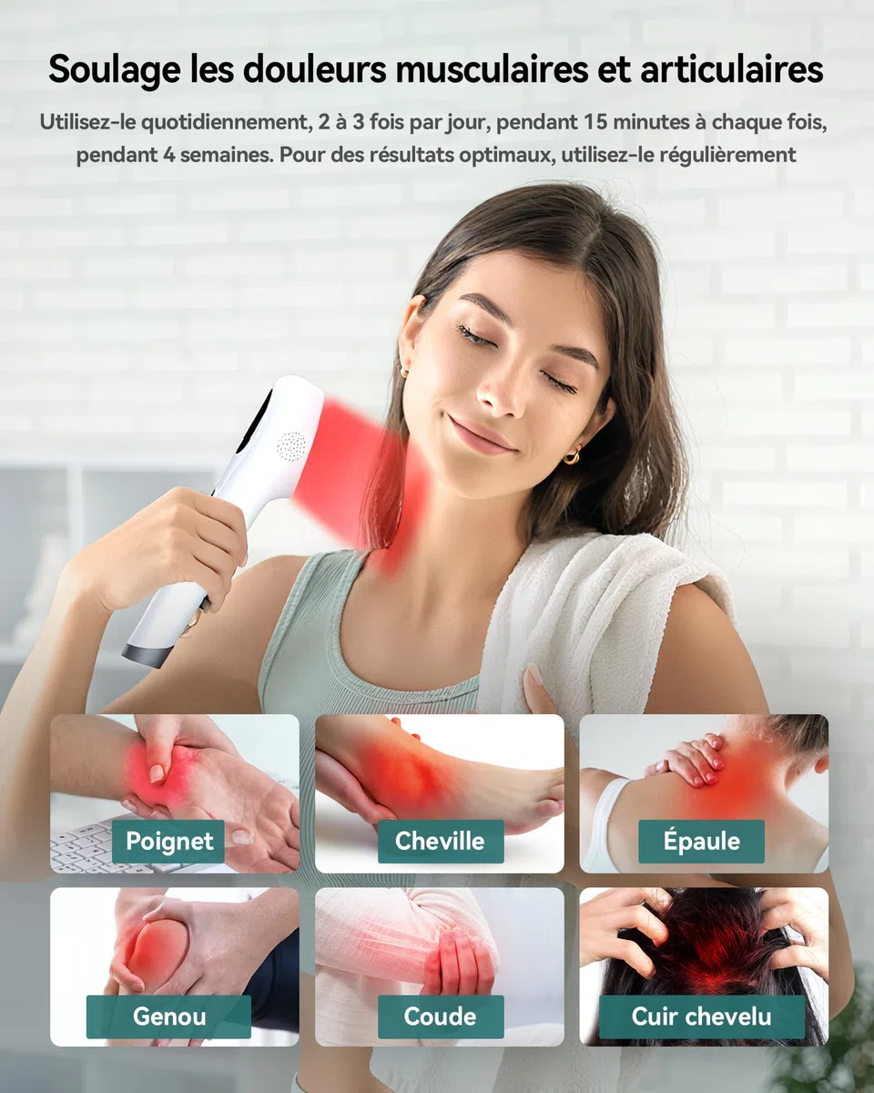 Appareil de lumière rouge froide, Dispositif de thérapie laser à froid, 4000 mAh, 4×808 nm+14×650 nm, 5 modes, 6 minuteries, pour soins musculaires et articulaires, humains et animaux