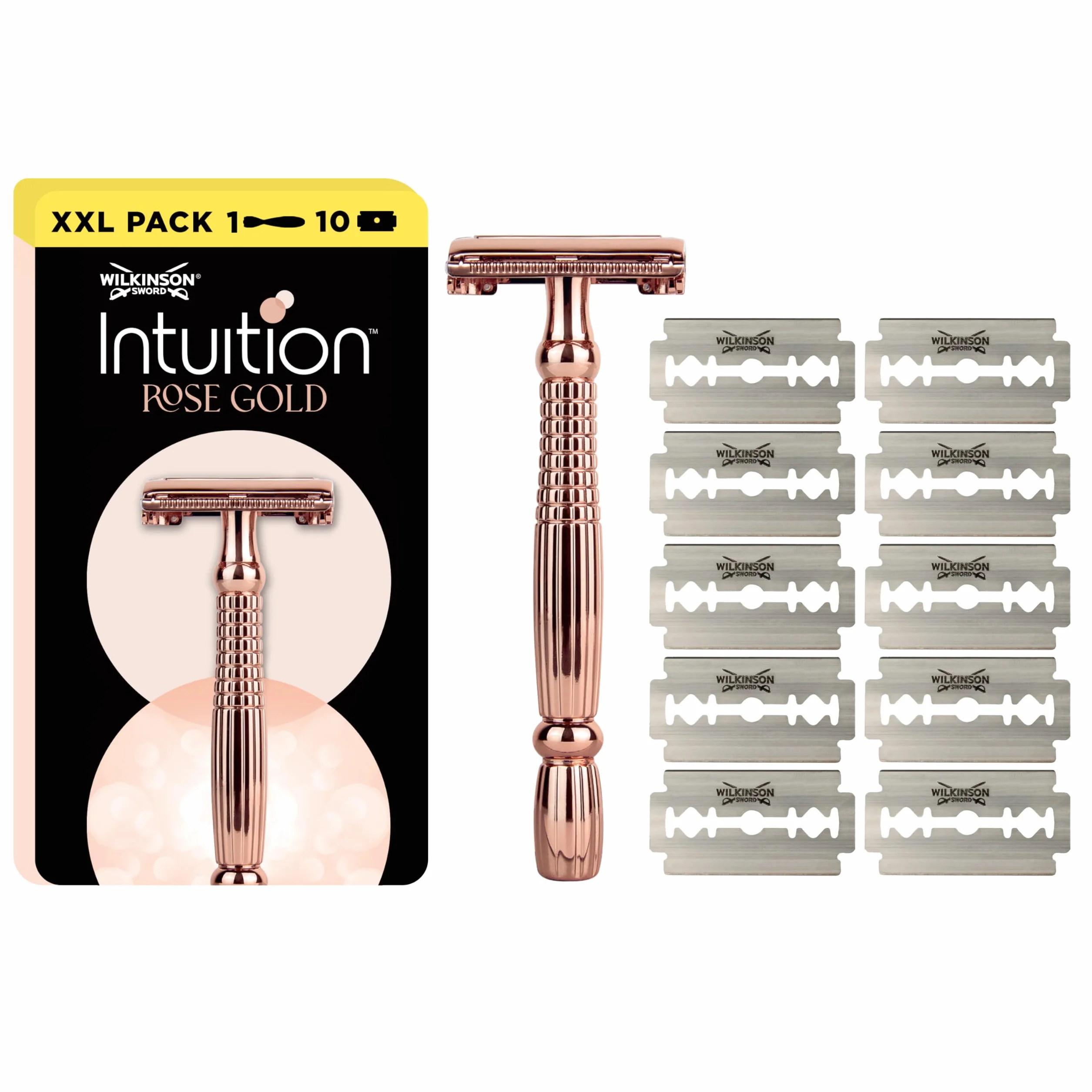 Wilkinson Sword Intuition Rose Gold rasoir pour femmes, pour la routine de soin, pack contenant 1 manche de rasoir réutilisable et 10 lames de rechange