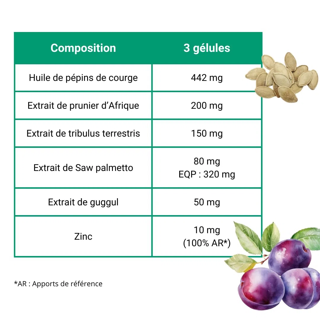 Formule Prostate - 90 gélules - Hautement dosée - Prunier d'Afrique + Saw Palmetto + Guggul + Pépin de courge + Tribulus + Zinc - Fabriqué en France