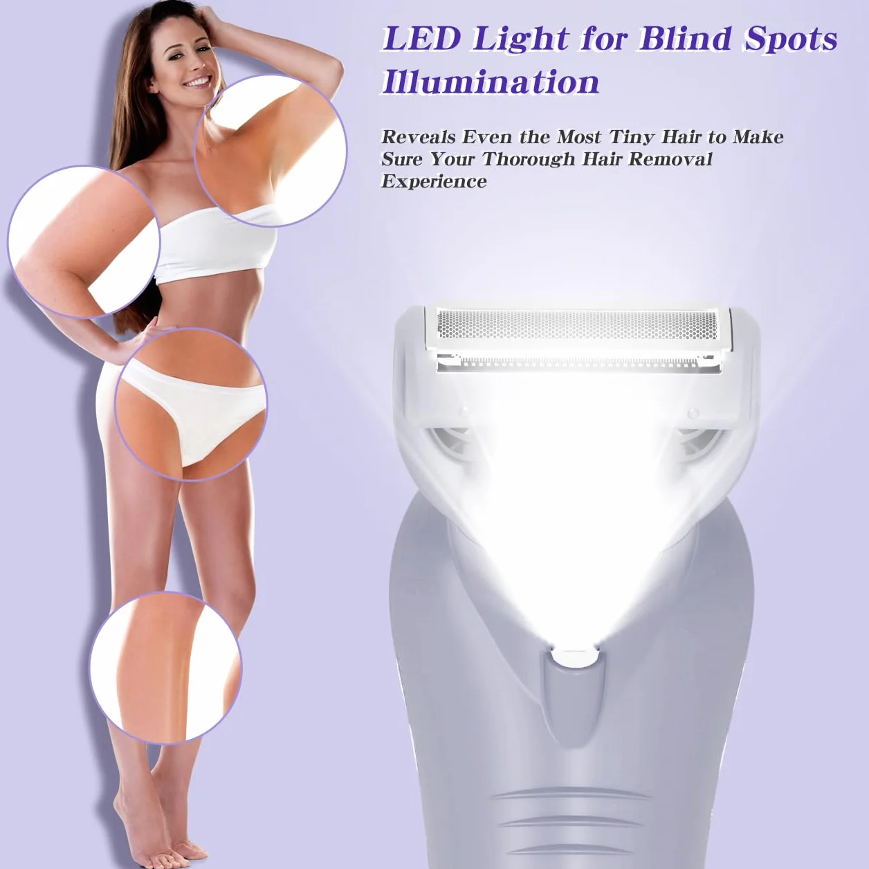 Hatteker Rasoir Electrique Femme Tondeuse Femme Intime Bikini Affichage LED étanche IPX7 3 en 1（violet）