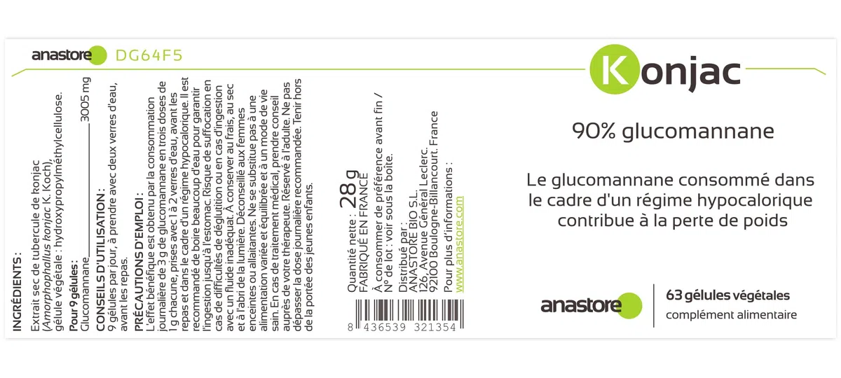 KONJAC * 371 mg / 234 gélules * Titré à 90% de glucomannane