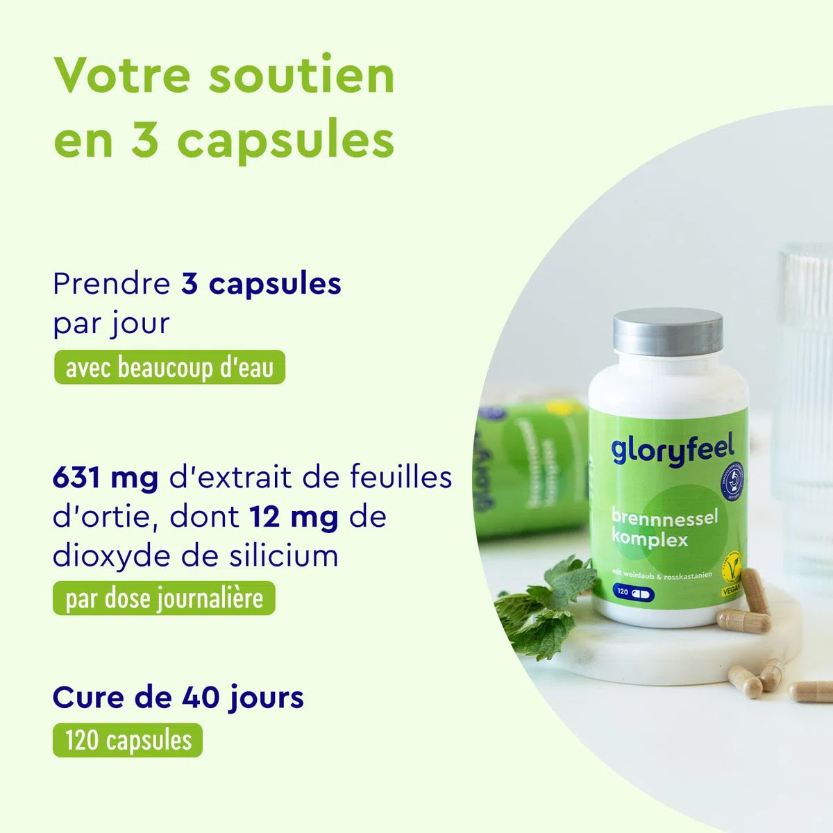 Extrait d'Ortie - Avec Extrait de Marron d'Inde + feuilles de vigne rouge - 120 Capsules - Complexe de Feuilles d'Ortie + Vitamine C, Manganèse & Cuivre - Hautement Dosé, 100% Vegan & Sans Additifs