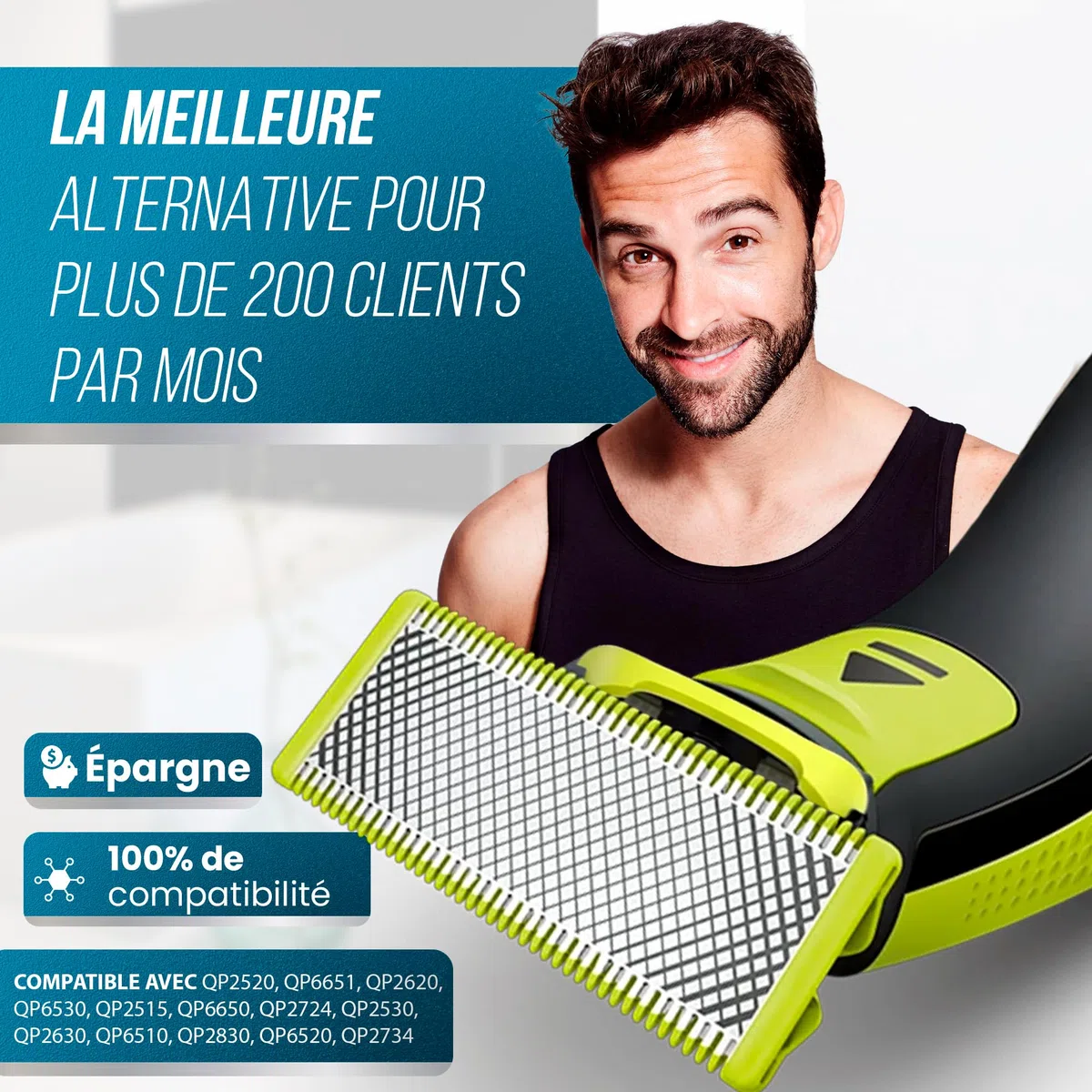 Lames de Rechange OBlade Compatibles – Acier Inoxydable, Double Face, Anti-Irritation, Durée 4 Mois – Pour QP2520 QP2530 QP6510 QP6520 et Plus – Rasage Doux pour Visage et Corps