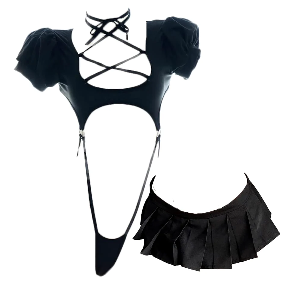 JasmyGirls Costume de cosplay anime sexy avec découpes - Mini jupe mignonne - Haut kawaii - Sous-vêtements Lolita - Maillot de bain japonais