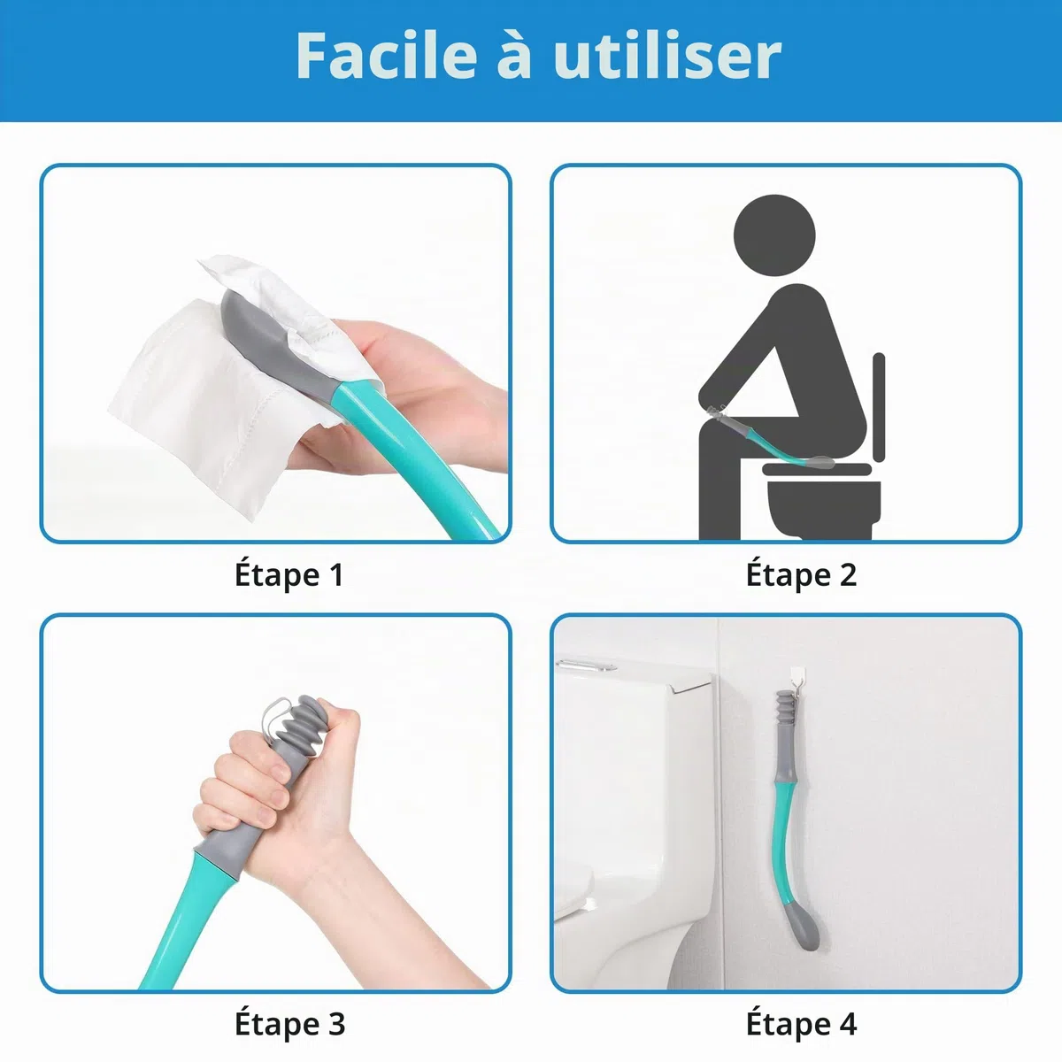 Outil de toilette, longue portée, Comfort Wipe, kit d'aide pour essuyer les toilettes avec long manche pour les personnes en surpoids, les personnes âgées et les handicapés, aide au nettoyage Bottom