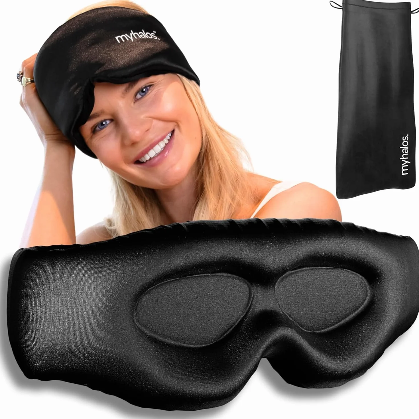 MyHalos Masque de sommeil 3D en soie de mûrier pour homme et femme, bonnets, occultant, confortable pour dormir n’importe où, voyage, nuit