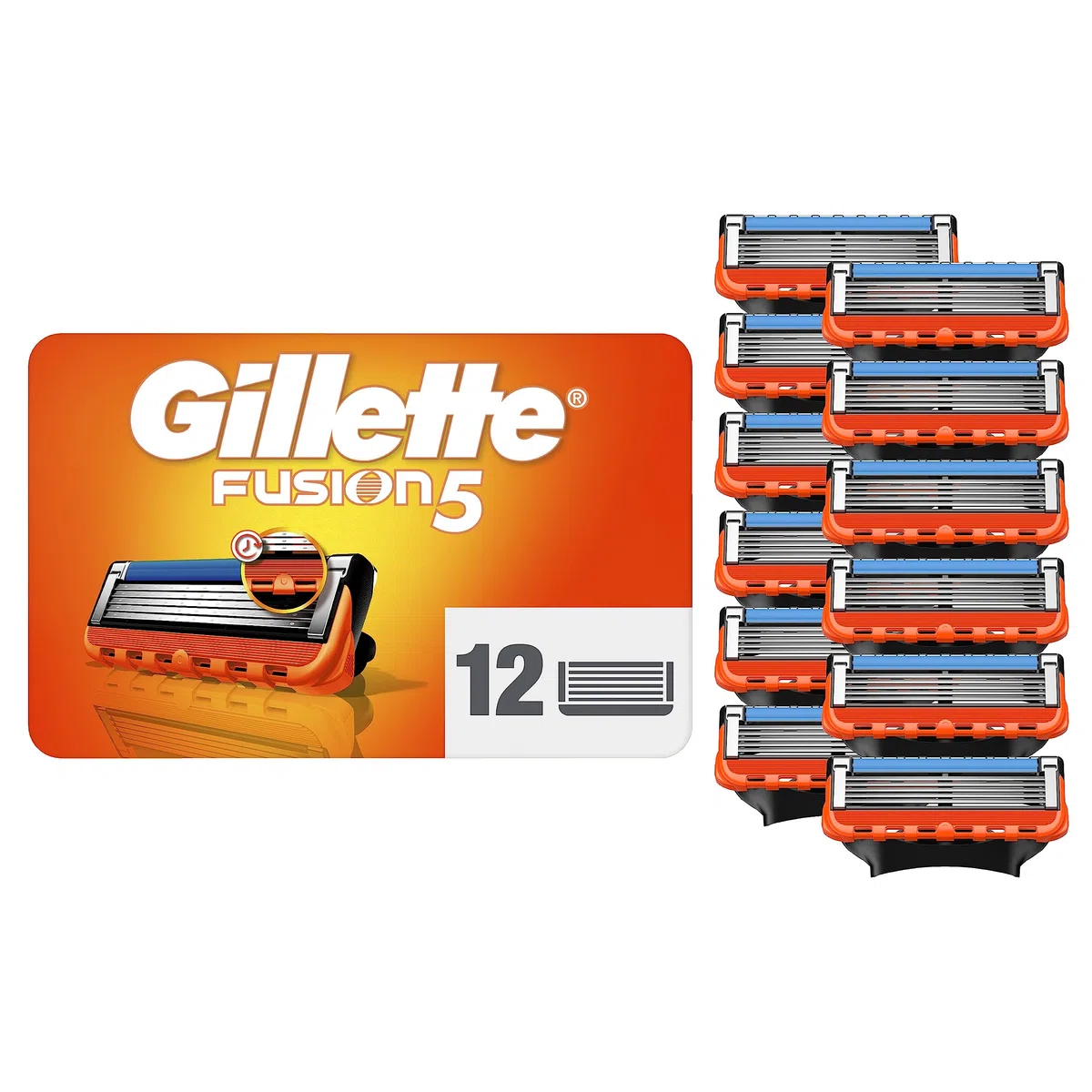 Gillette Fusion5 Recharges De Lames De Rasoir Pour Homme, 12 Recharges, Avec Cinq Lames Anti-Friction Pour Un Rasage De Près