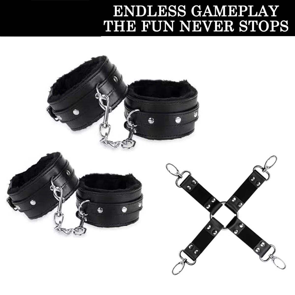 Menottes Lit Kit Toys Homme Femme Couple Set Accessoires 11 PCS Kits de Bondage,Cravache Menottes Sexy érotique Pinces pour Mamelon Cordes Baillon Collier (Noir-11)